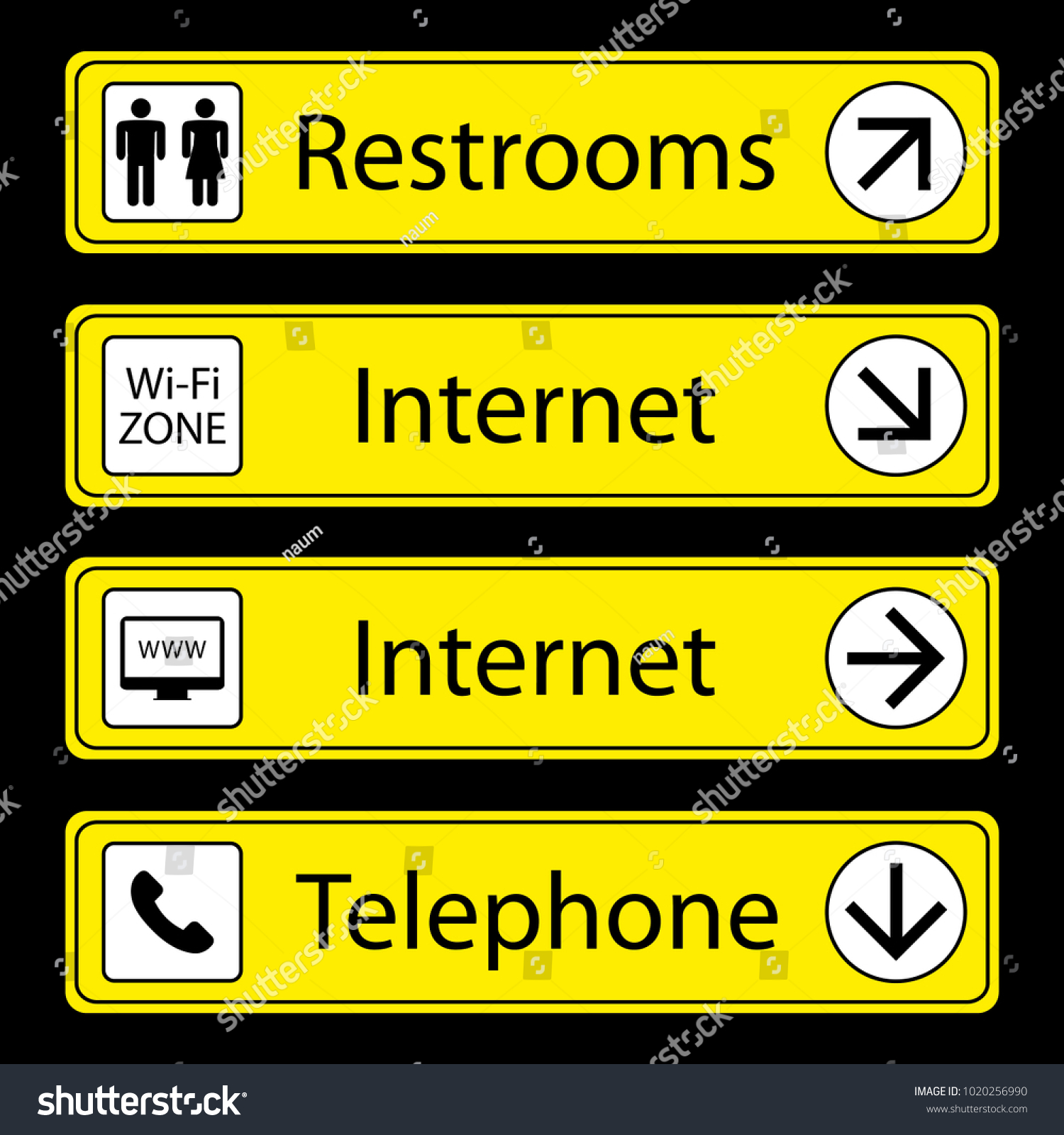 Yellow Airport Signs Monochromatic Pictogramsisolated On Stock ...