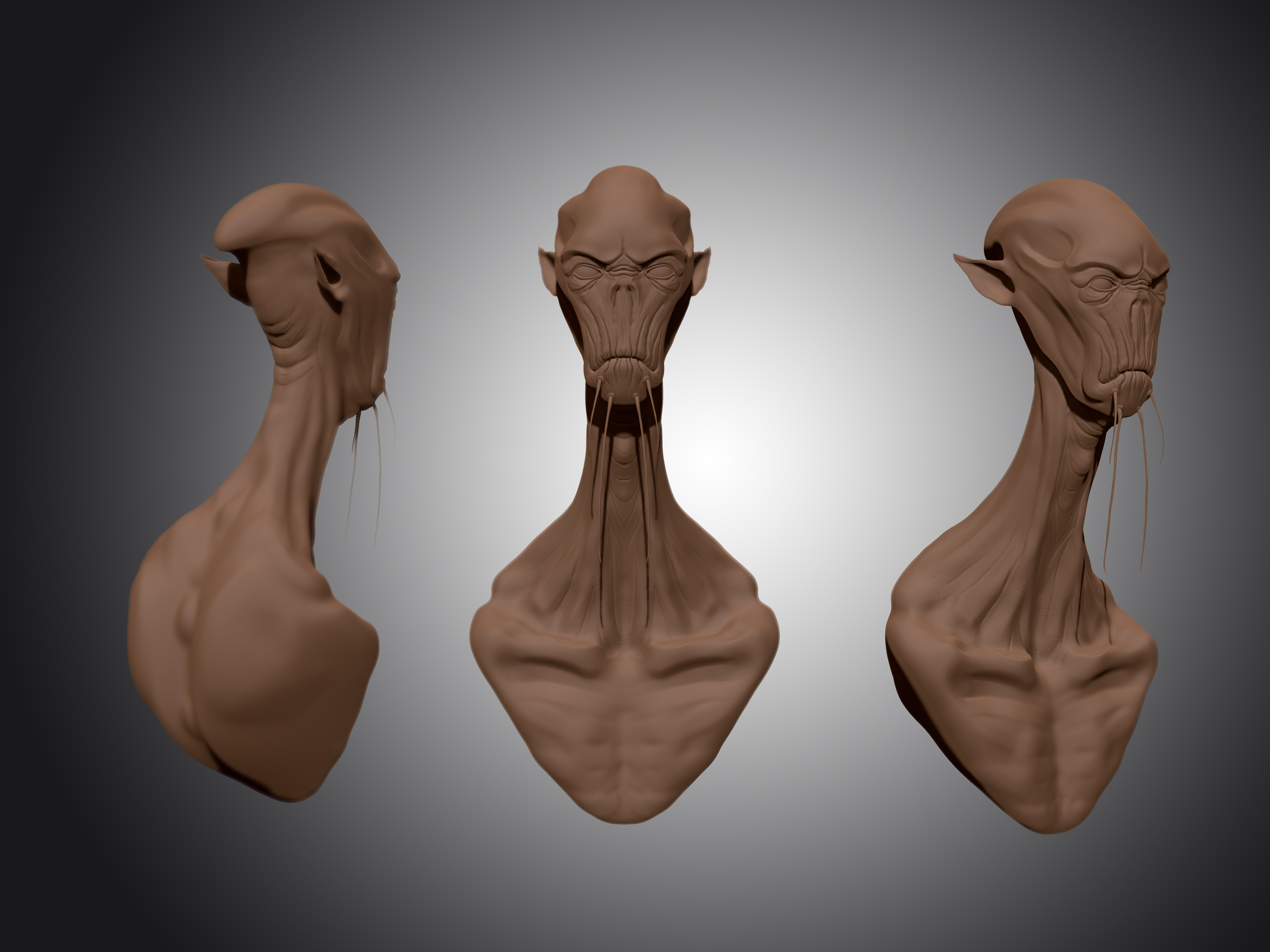 catfish inspired alien long neck clay render | Elias Leonard CG work ...