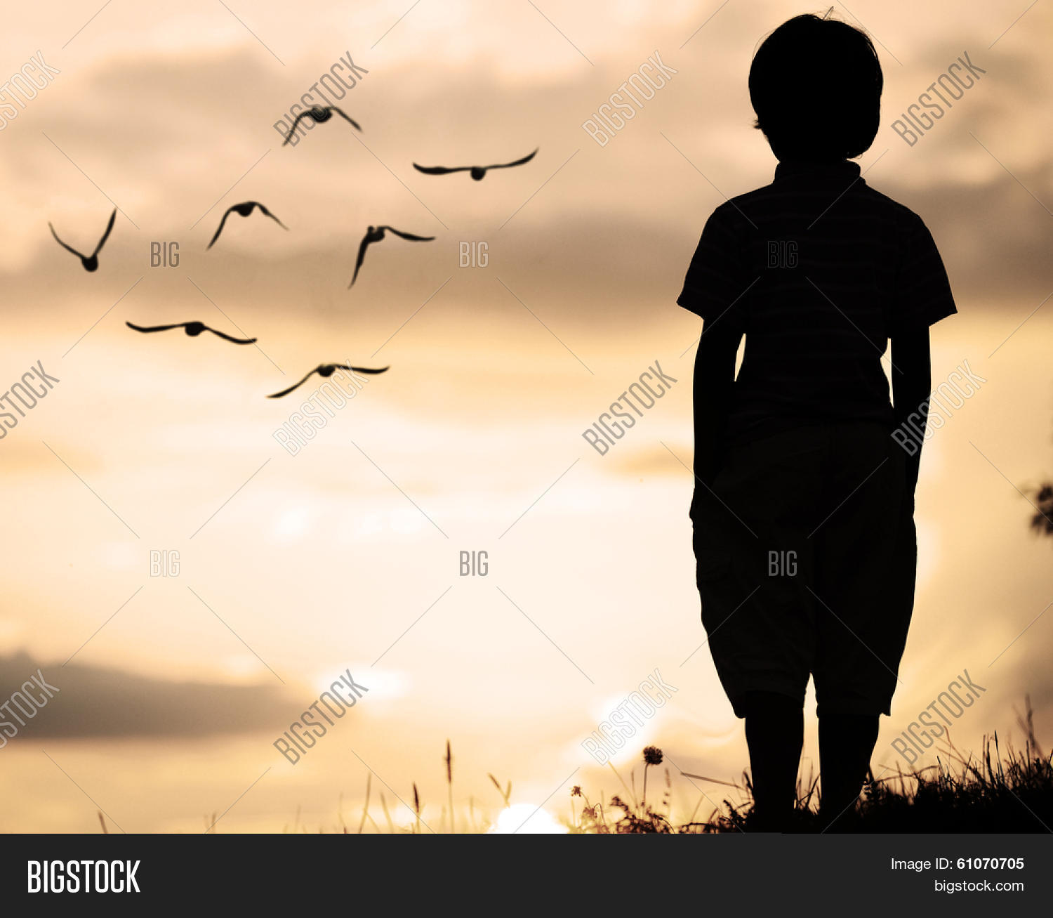 Alone Kid Standing On Field Looking Image & Photo | Bigstock