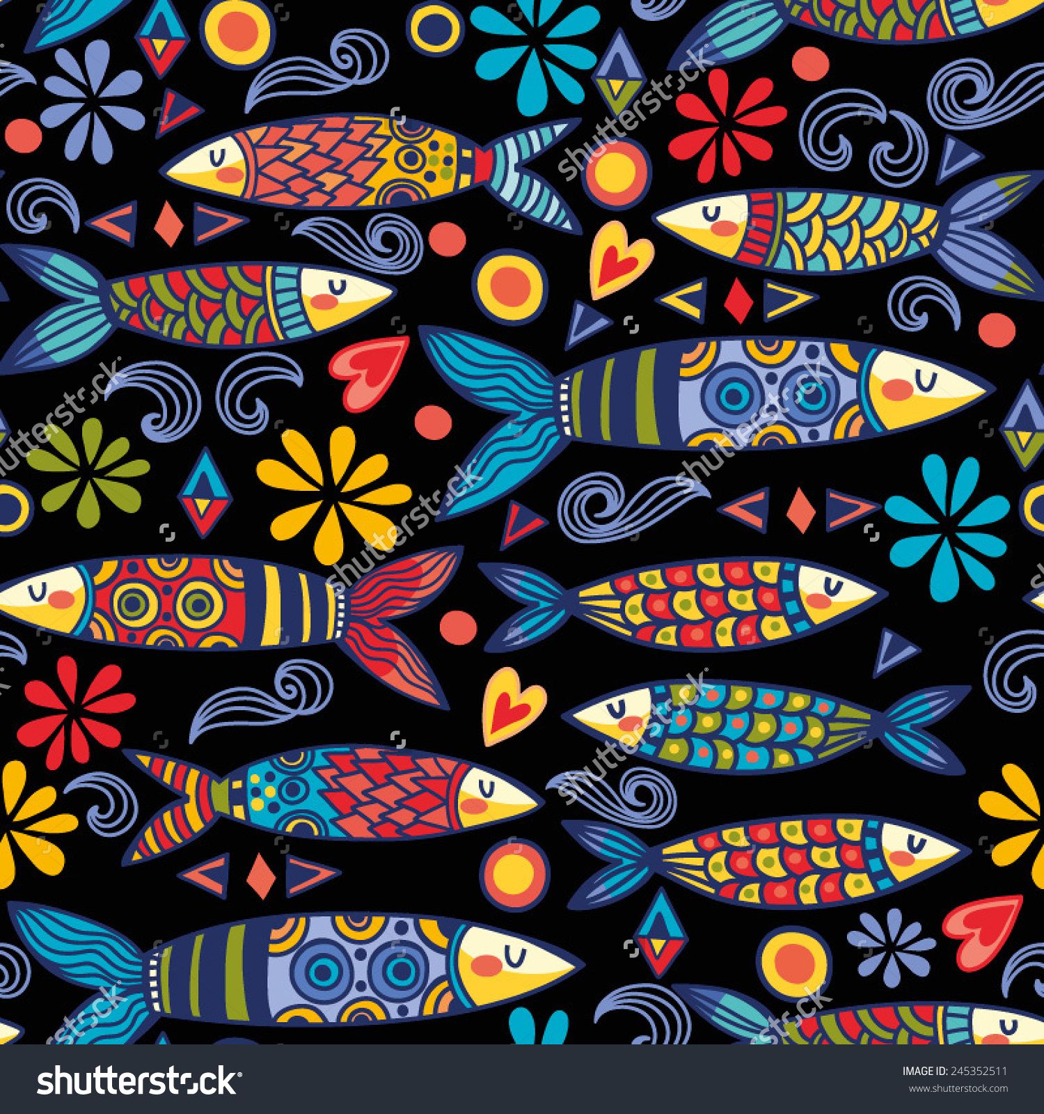 Bright and amazing Portugal pattern of ornamental sardines and ...