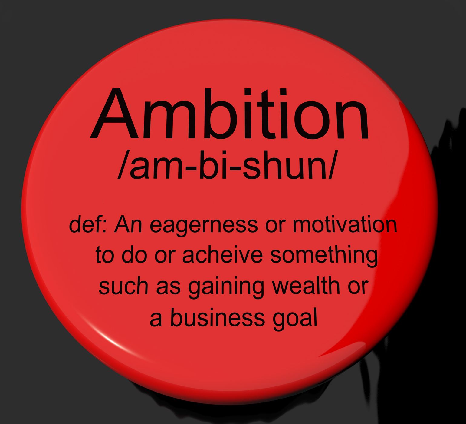 Ambition Definition Button Showing Aspirations Motivation And Drive, Achieve, Eagerness, Target, Success, HQ Photo