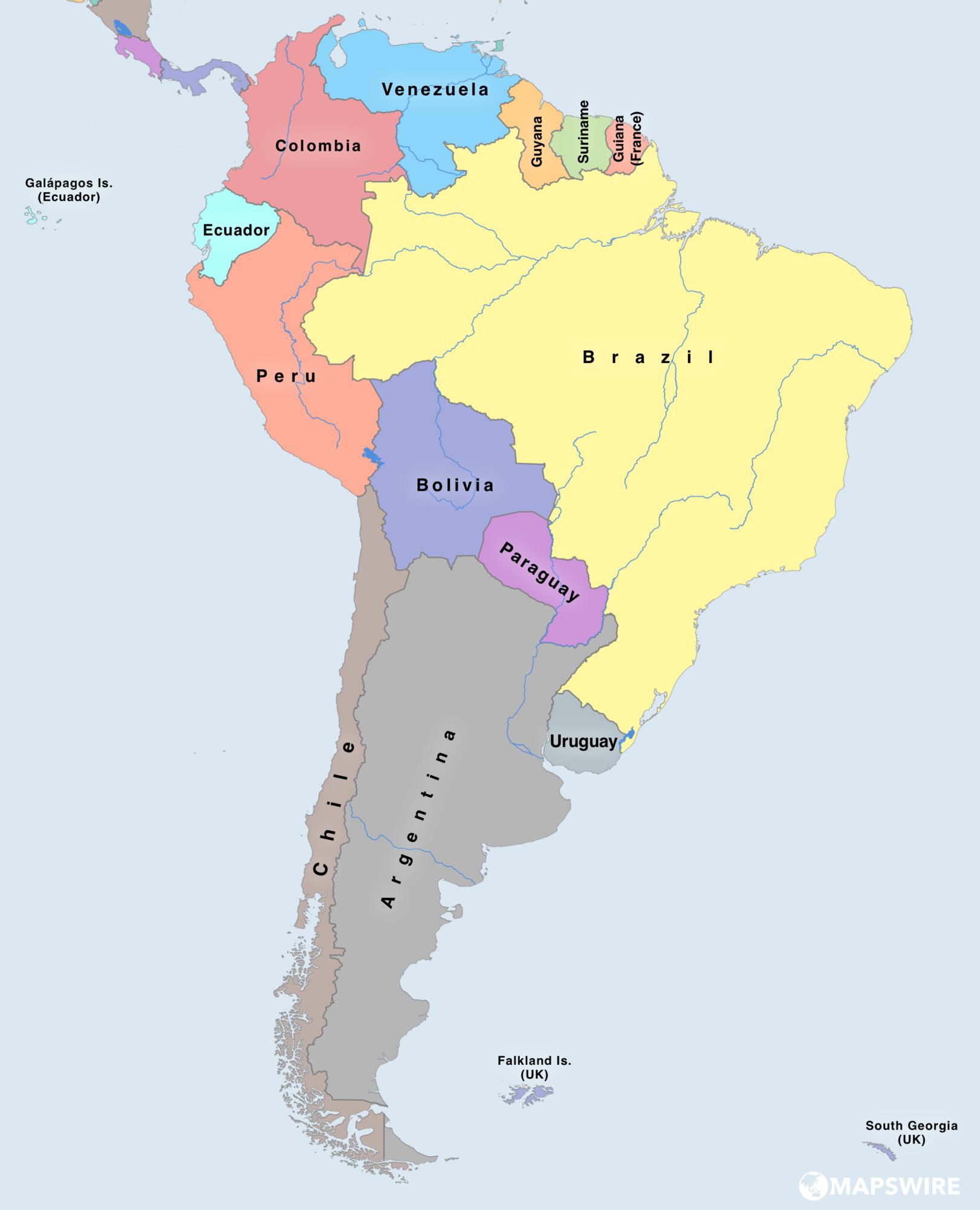 Free Political Maps of South America – Mapswire.com