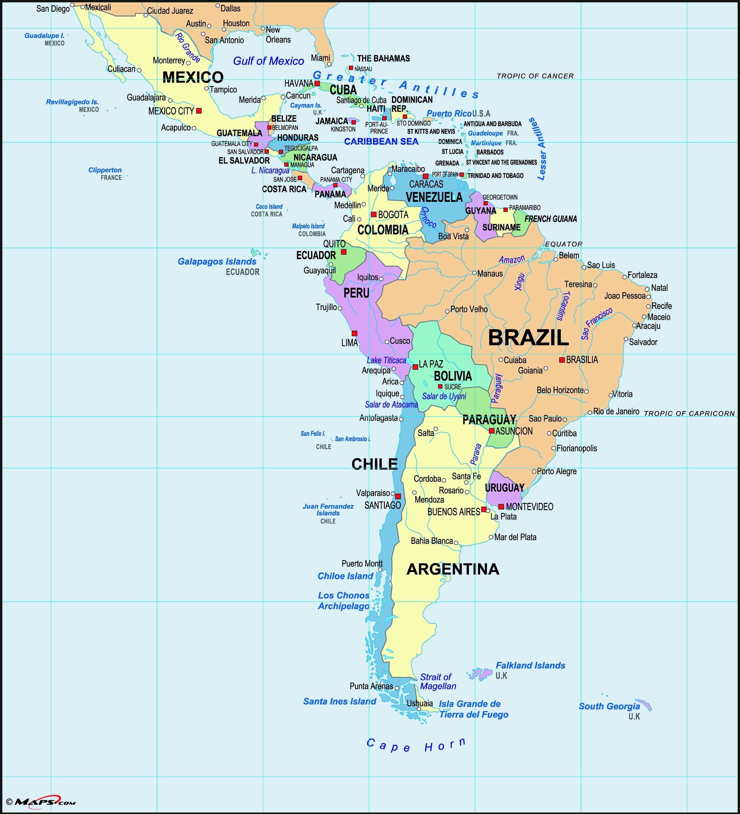 Latin America Wall Map - Maps.com