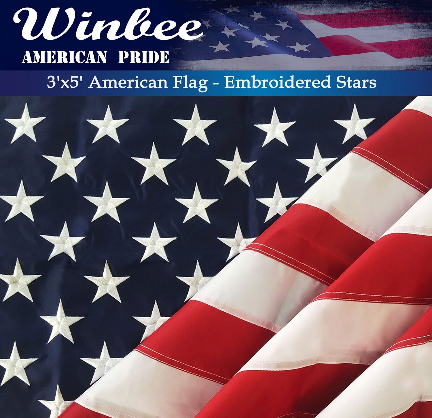 Amazon.com : Winbee American Flag 3x5 ft - Embroidered Stars and ...