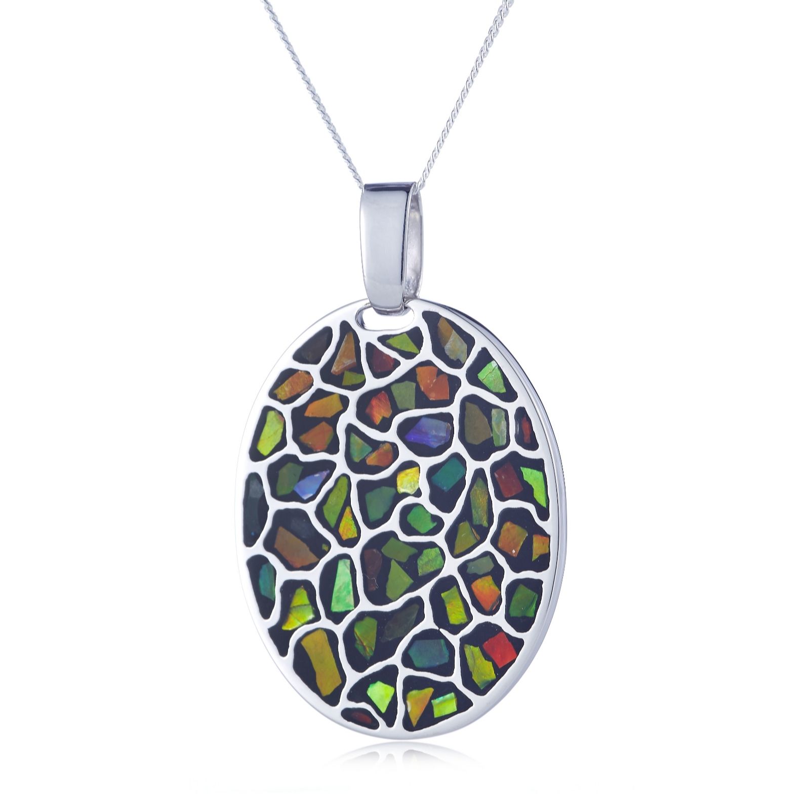 Canadian Ammolite Elements Oval Pendant & Chain Sterling Silver - QVC UK
