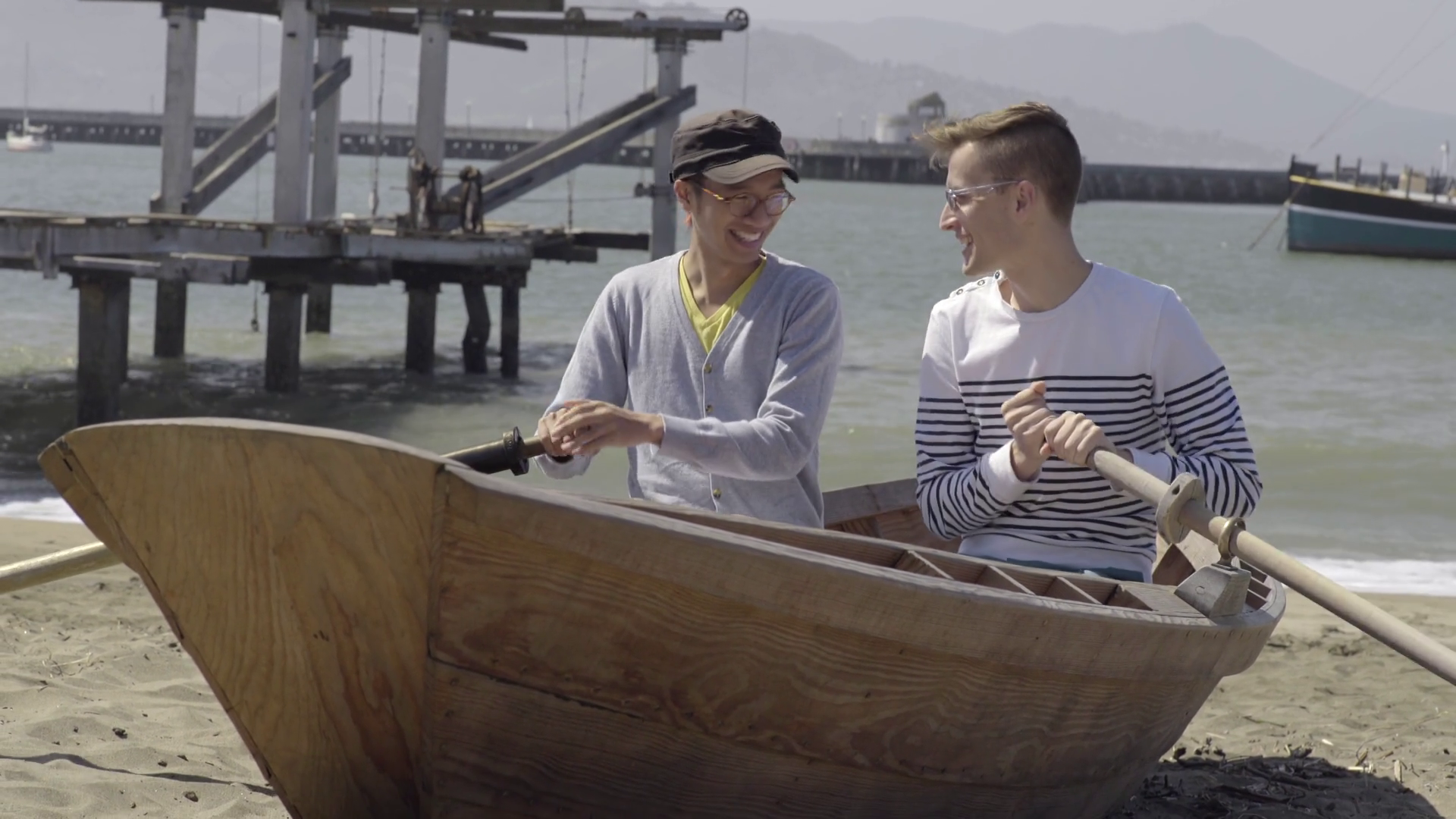Tourists Pretend To Row An Old Boat At Fisherman's Wharf, Take A ...