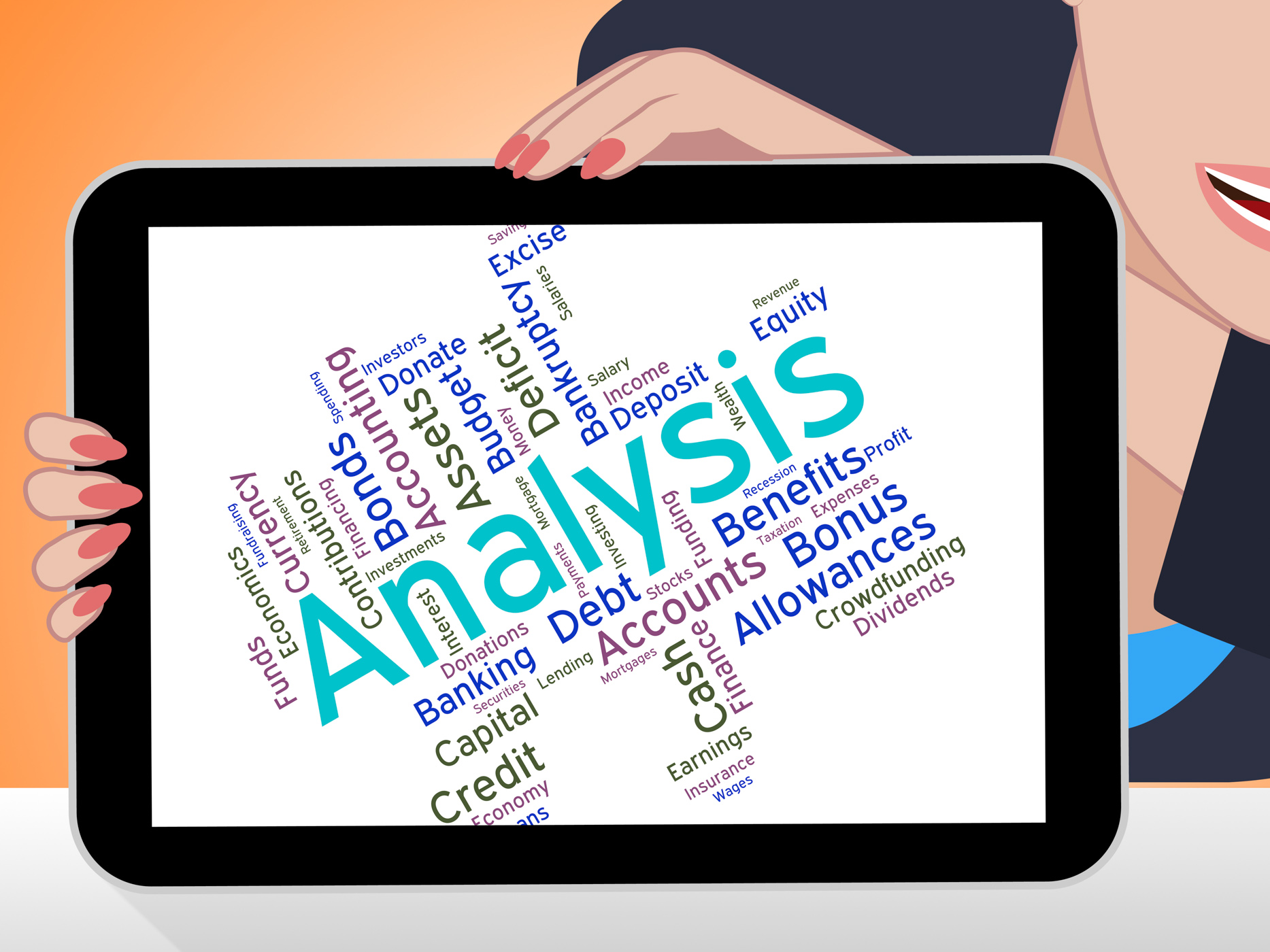 Analysis word shows data analytics and analyse photo
