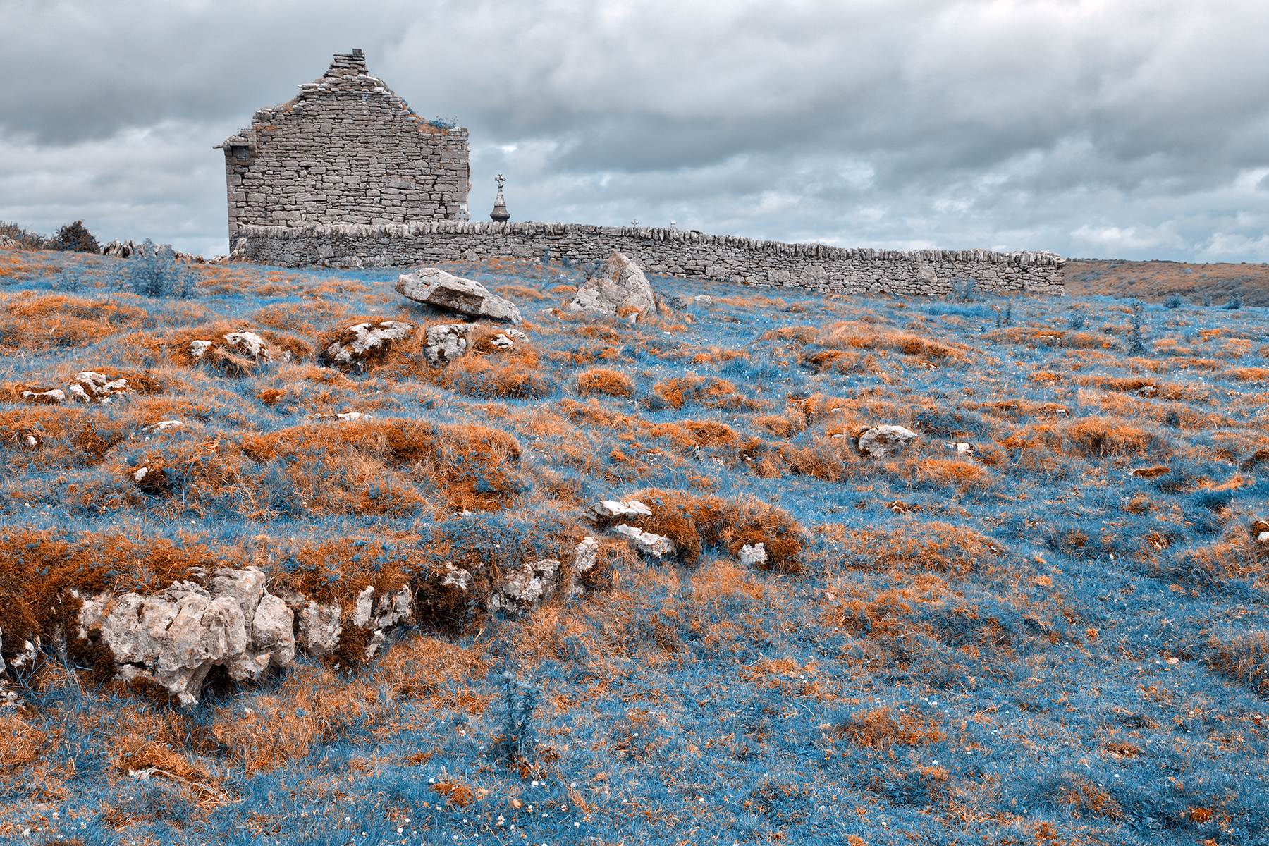 Ancient chapel ruins - nuclear winter hdr photo