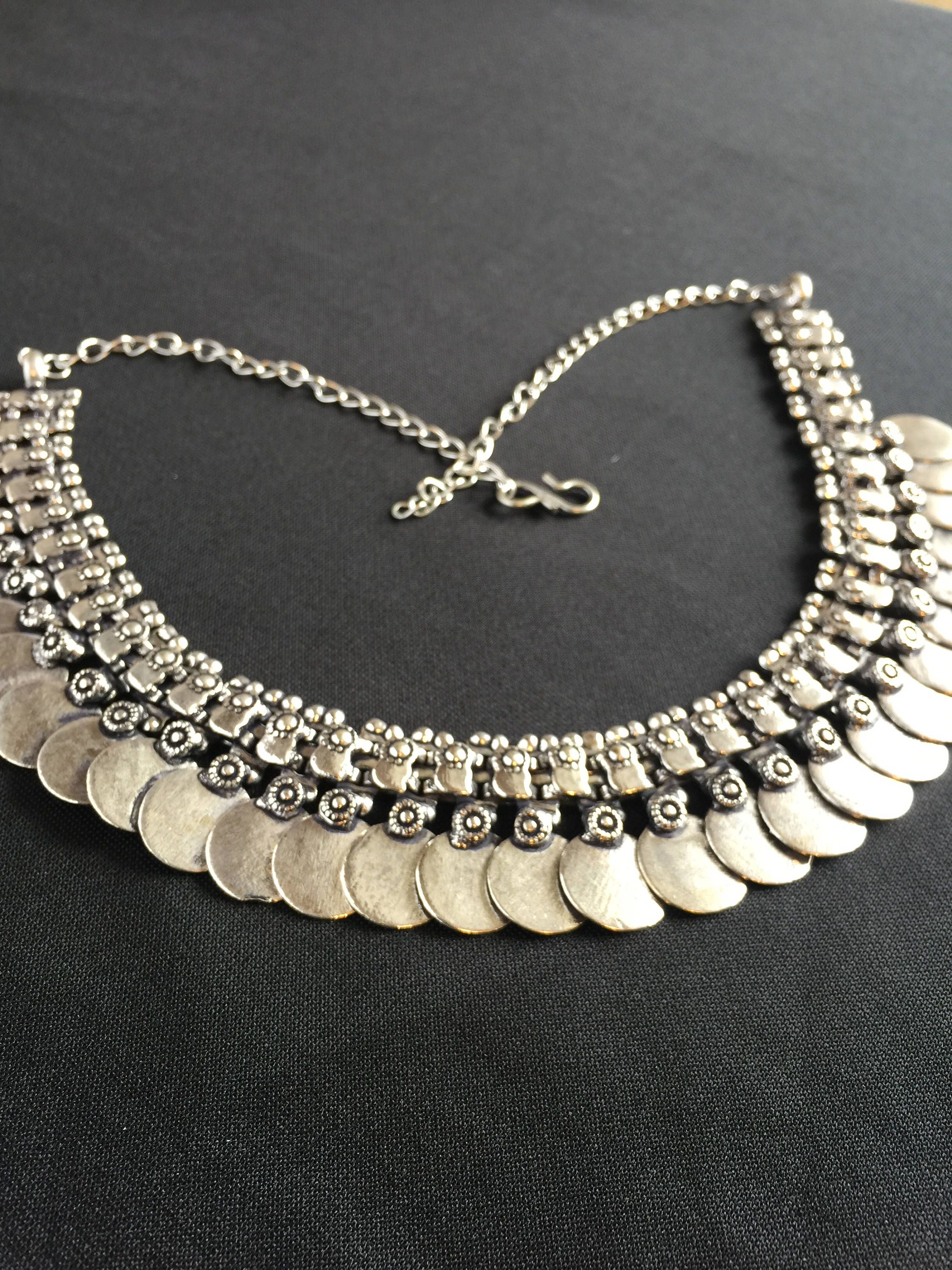 Antique silver coin necklace, statement necklace, kaasu maala ...