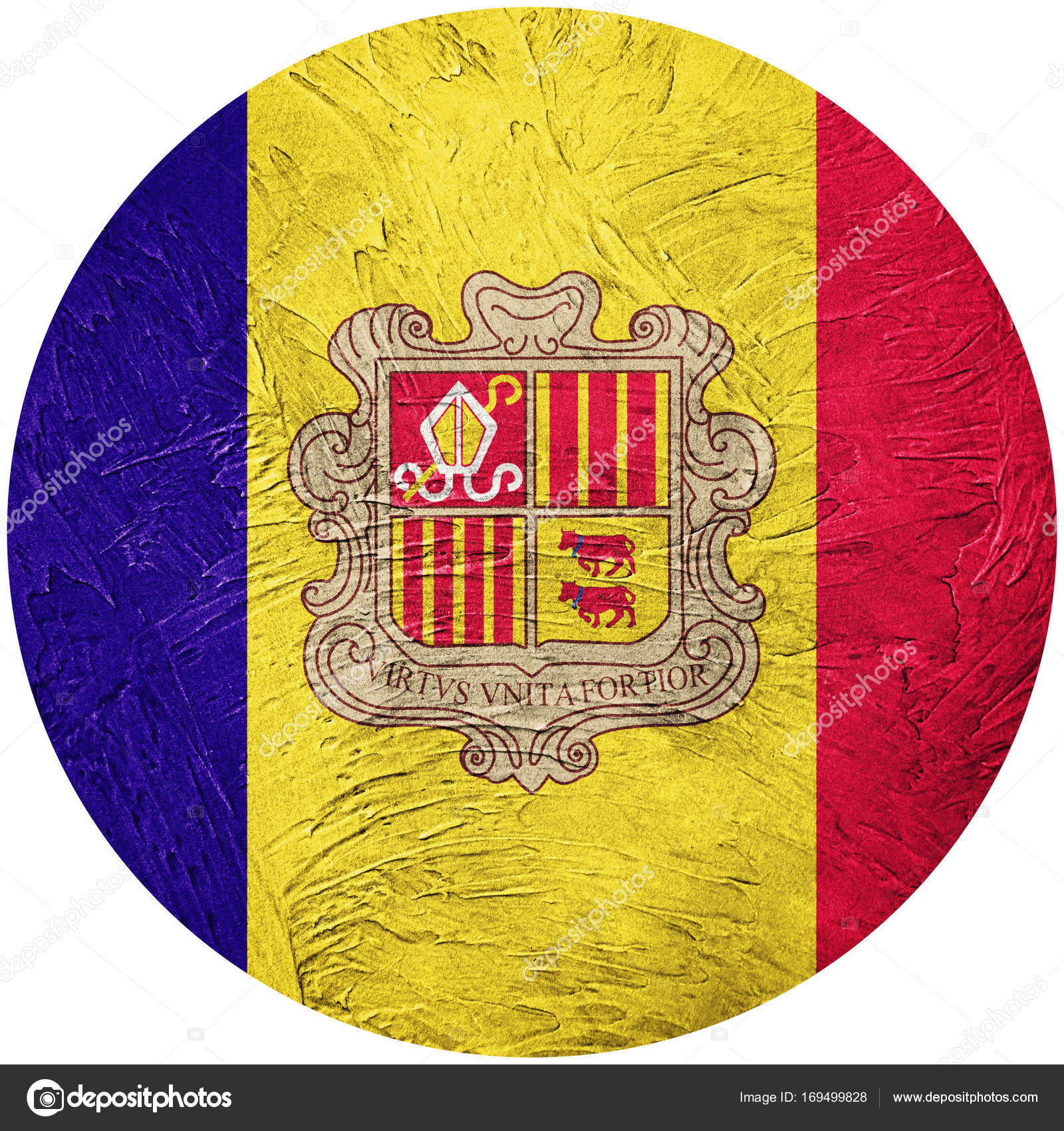 Grunge Andorra flag. Andorra button flag Isolated on white backg ...