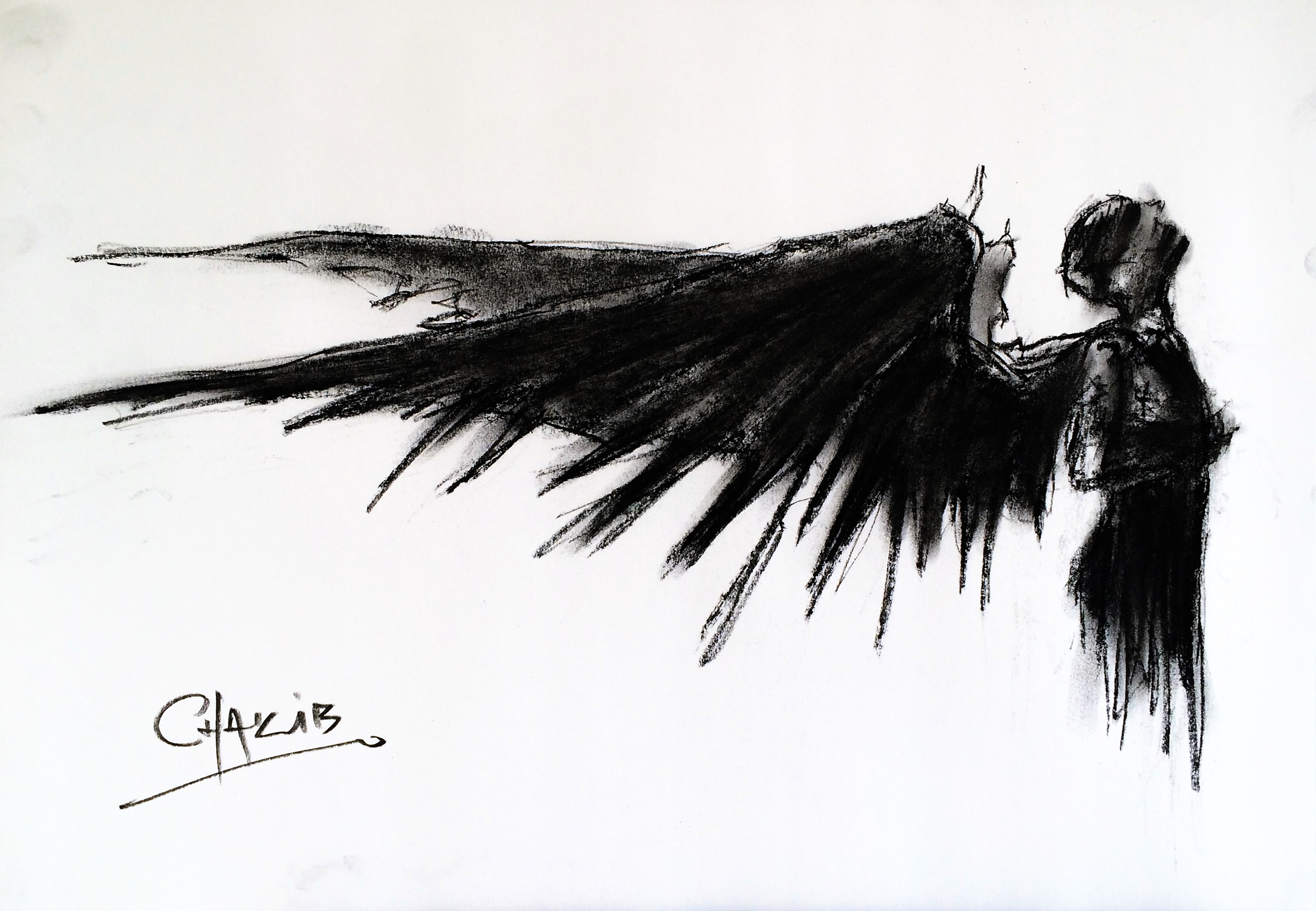 Angel. Study 1. Charcoal Drawing – CHAKIB BENKARA Official Site