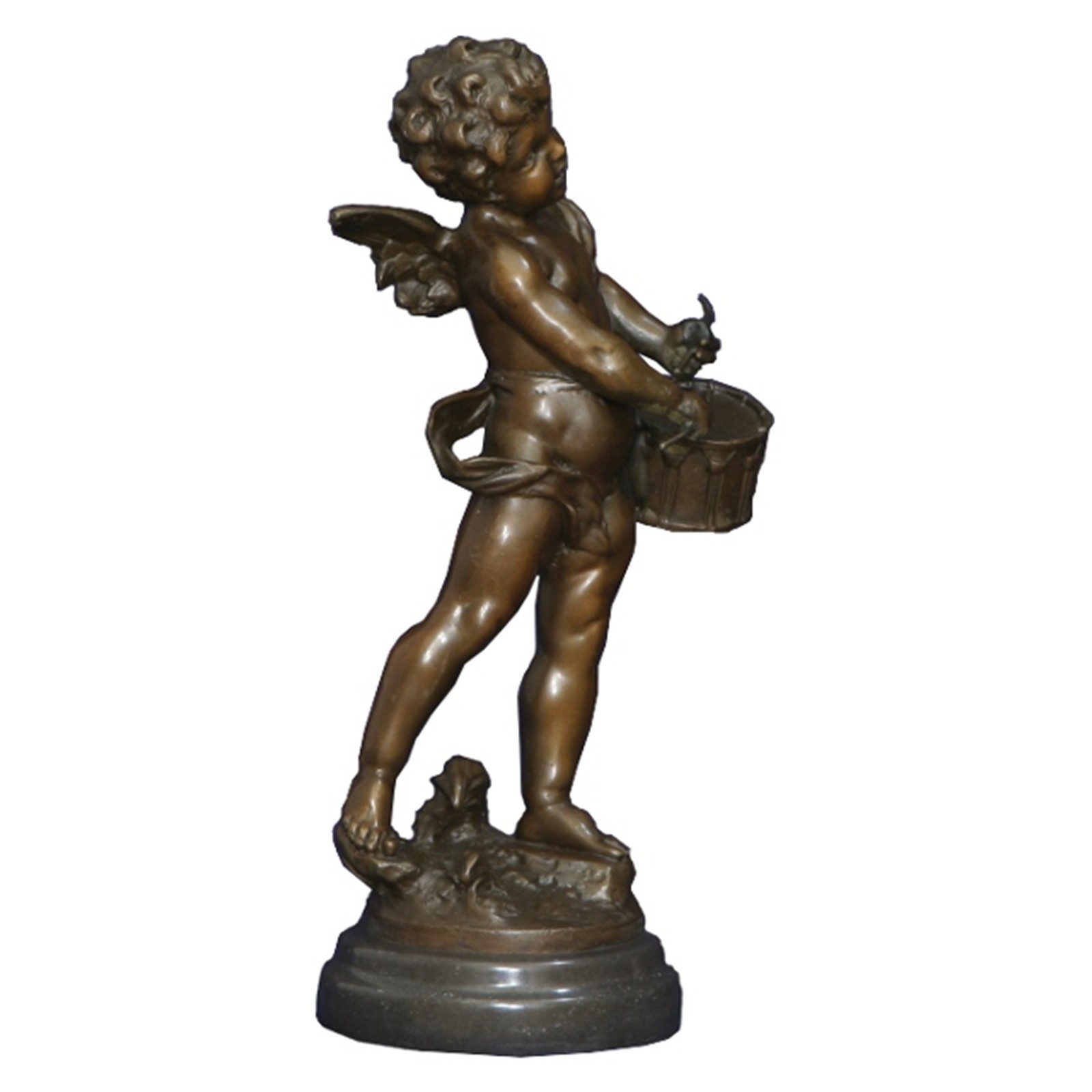 Statue cherub drum garden ornament figure marble collectable angel ...