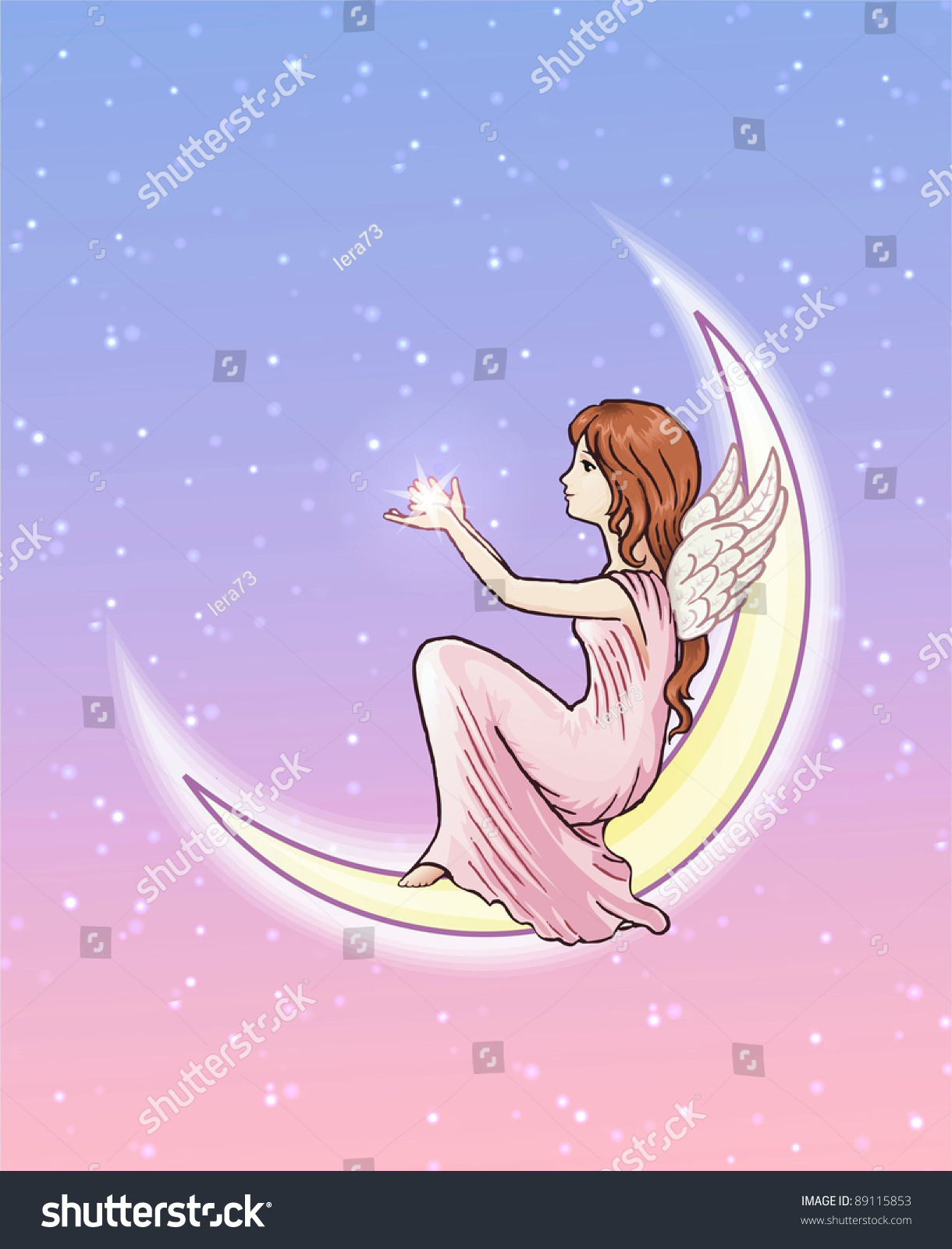 Angel Sitting On Moon Star Keeps Stock Illustration 89115853 ...