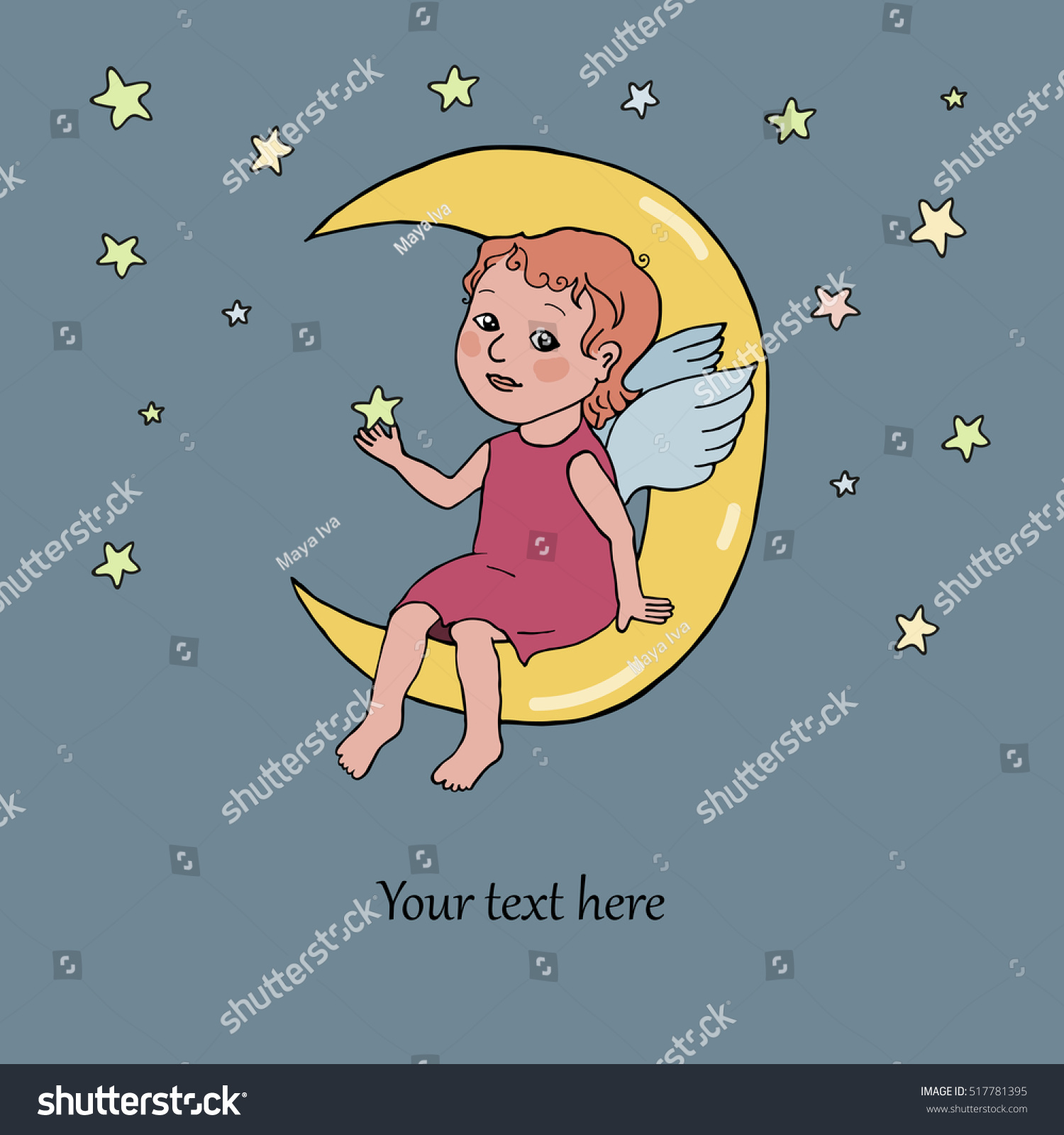 Angel Baby Sitting On Moon Cute Stock Vector 517781395 - Shutterstock