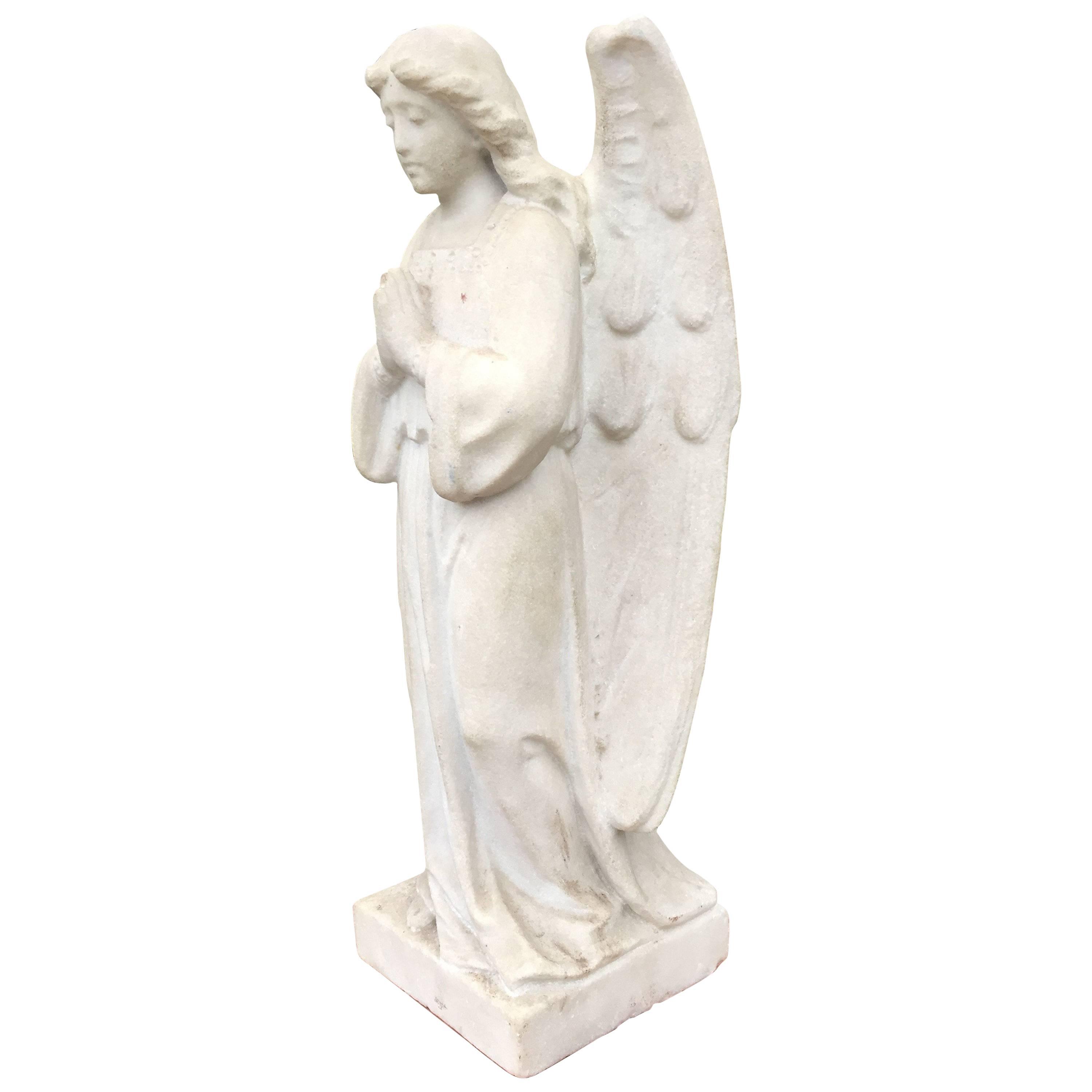 Early 1900 Hand-Carved Marble Angel Figure Statue with Wings ...