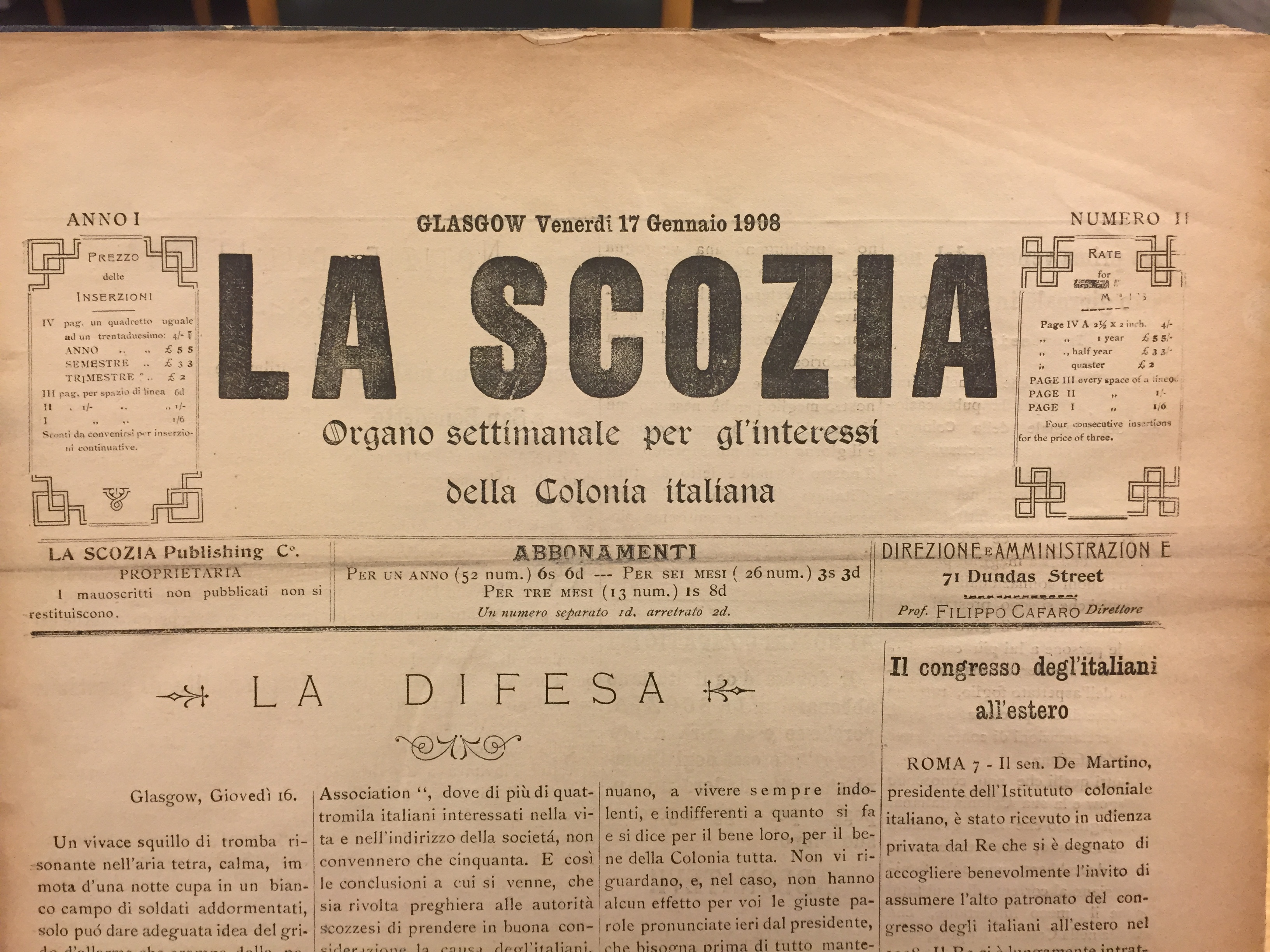 La Scozia — Scottish Italians in 1908 : Paul Coletti