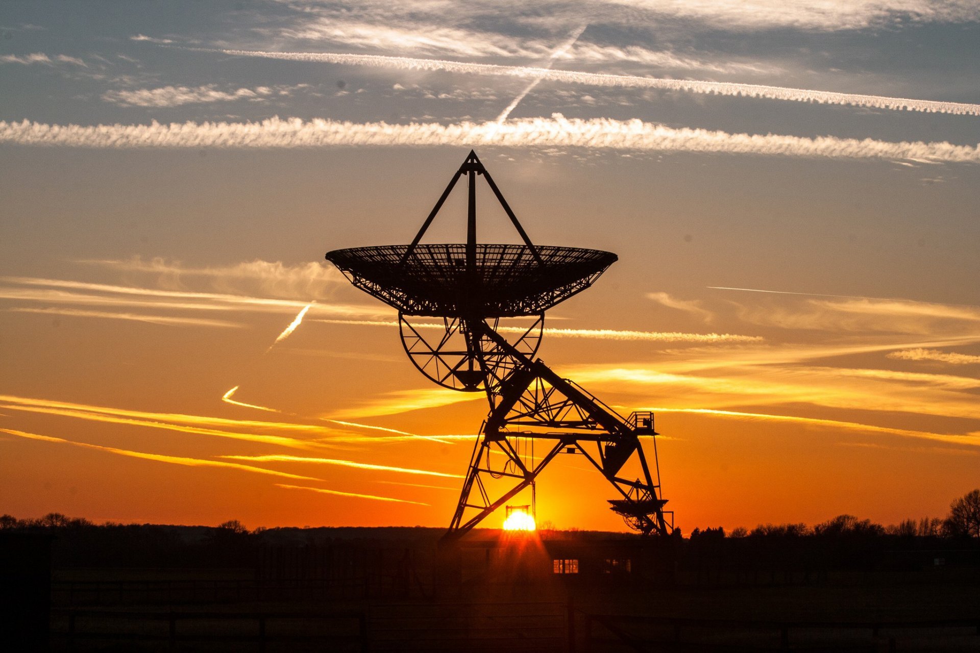 dish antenna admission played silhouette frame sky clouds dawn ...