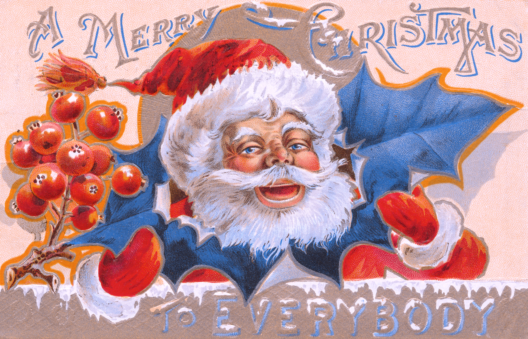 Antique Christmas Card, 1911, Mouth, Page, Ornate, HQ Photo