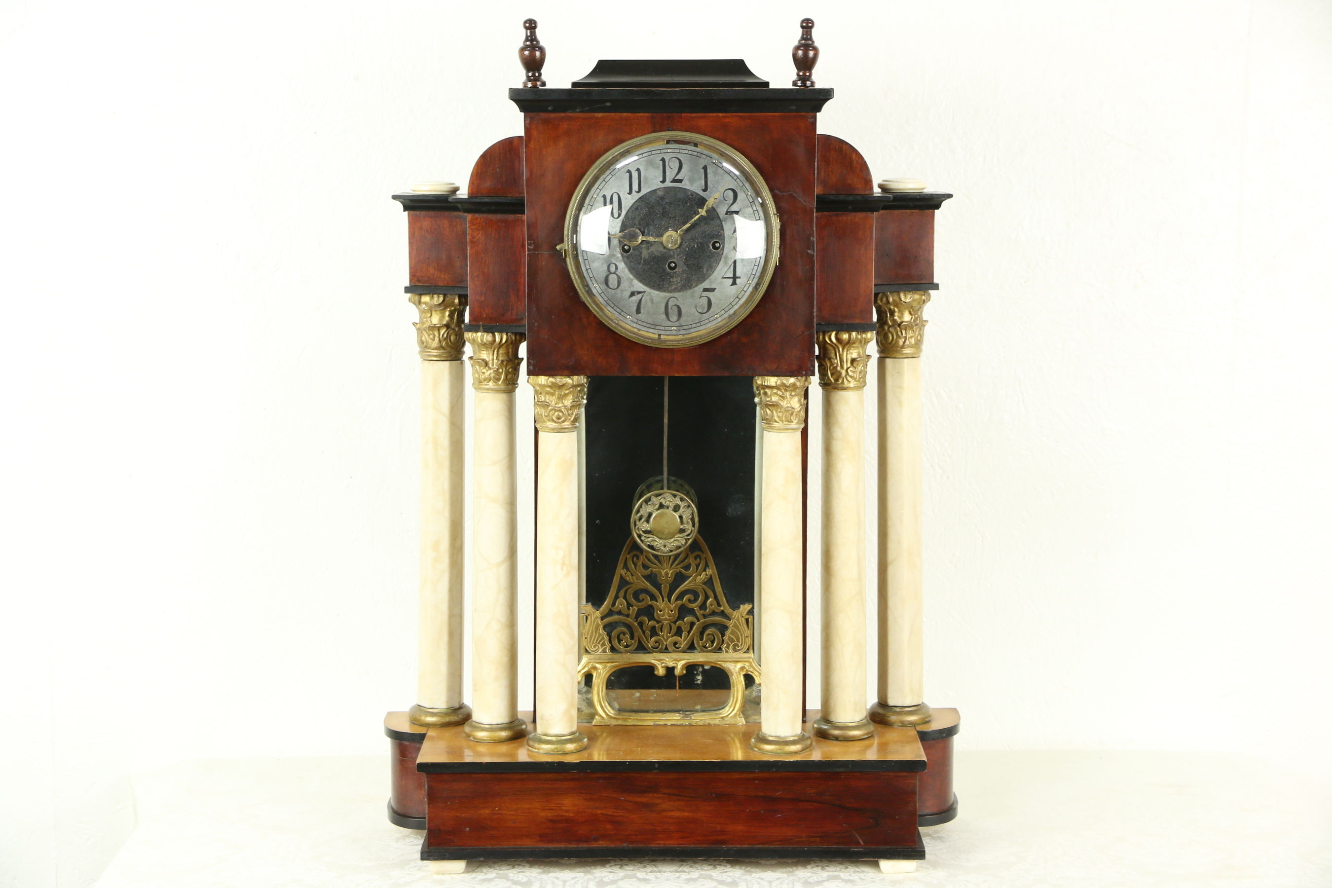 Empire 1880 Antique Clock, Marble Columns - Harp Gallery