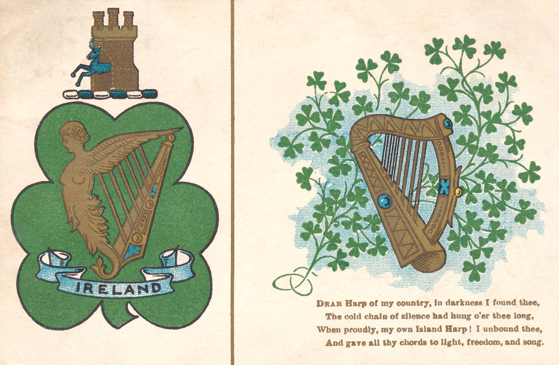 Antique Ireland Harp Postcard, 1905, Ornaments, Post, Poem, HQ Photo