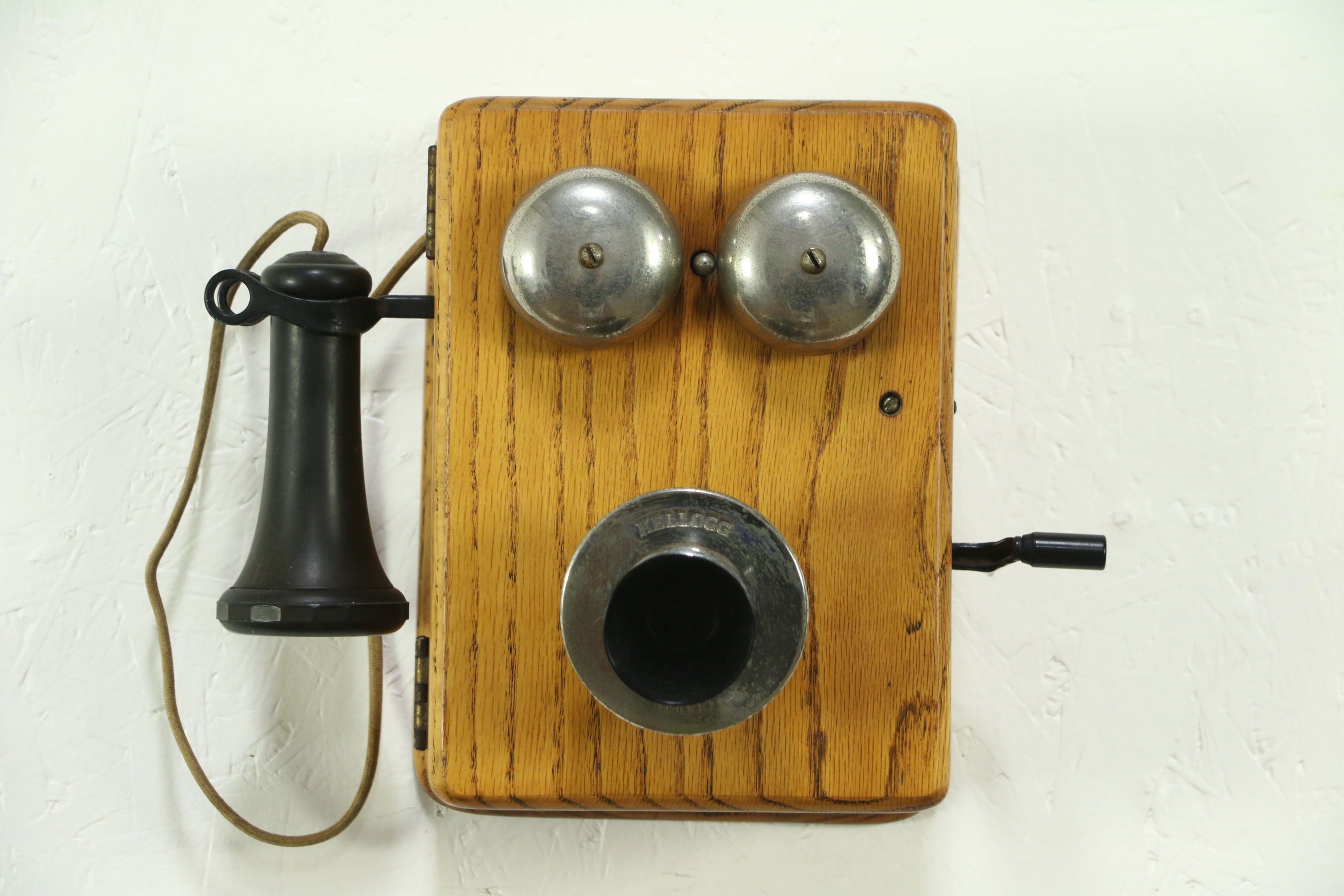 SOLD - Kellogg Small Oak Antique 1900's Wall Phone, Crank Generator ...