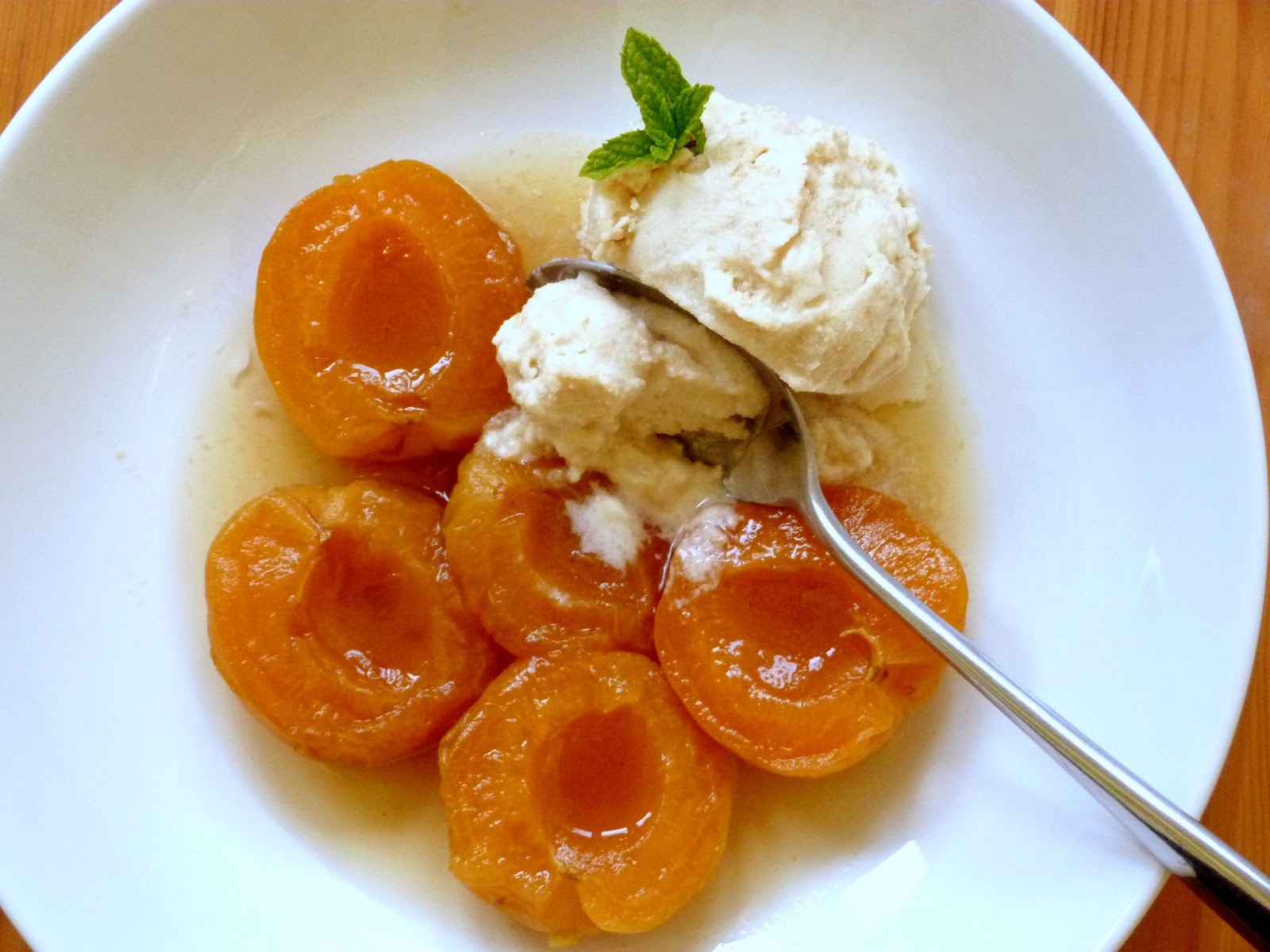 Pies and Fries: Almond Ice Cream with Amaretto Poached Apricots