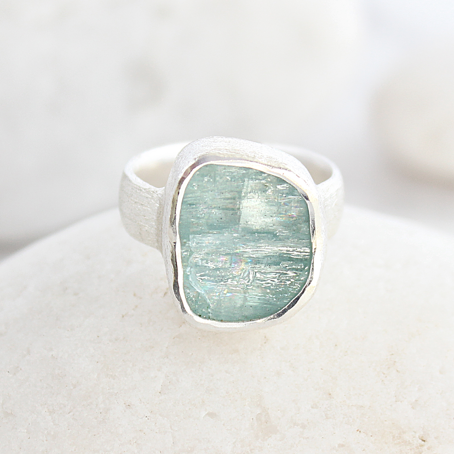 Aquamarine Gemstone Ladies Statement Sterling Silver Ring