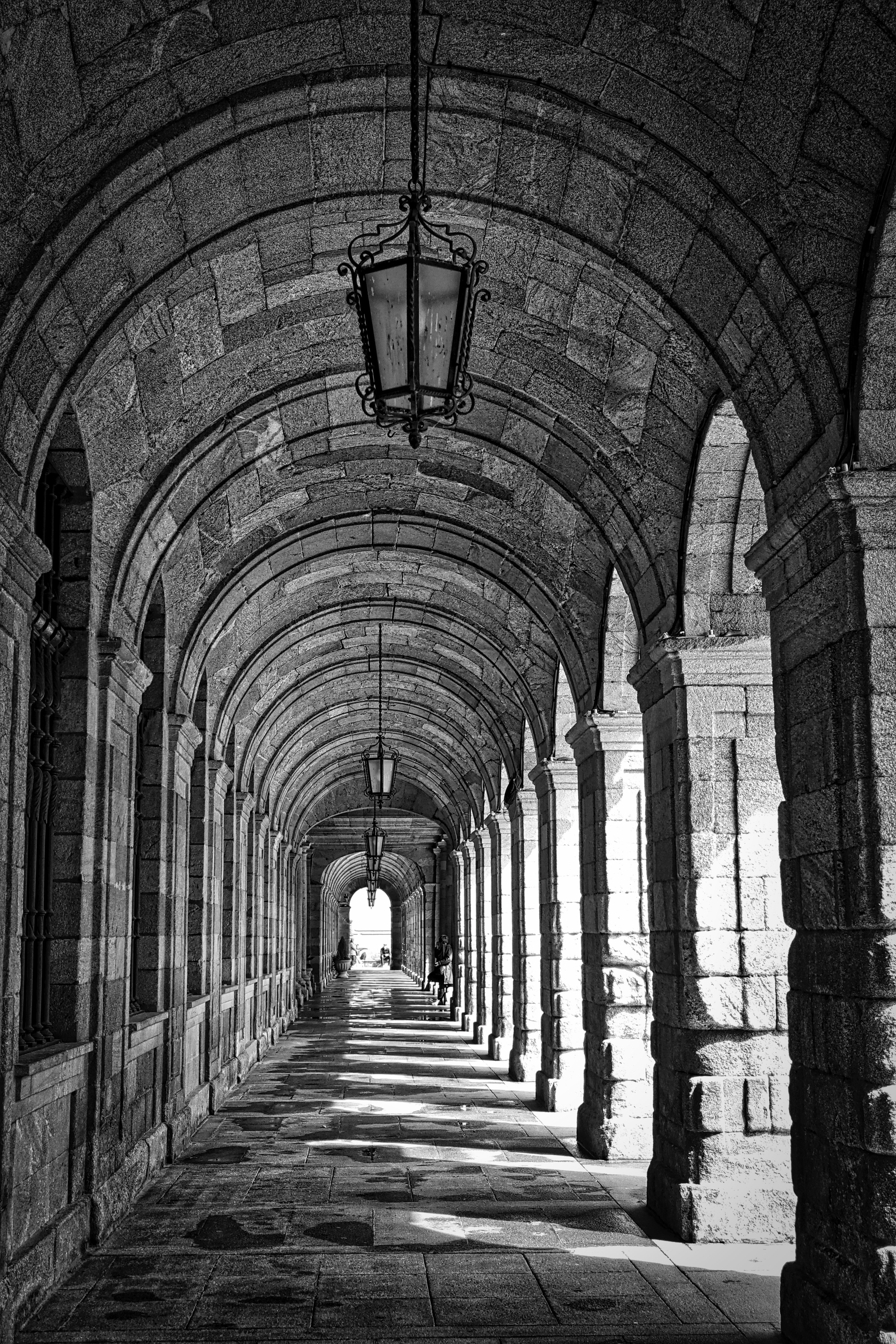 Free Images : black and white, perspective, building, stone, arch ...