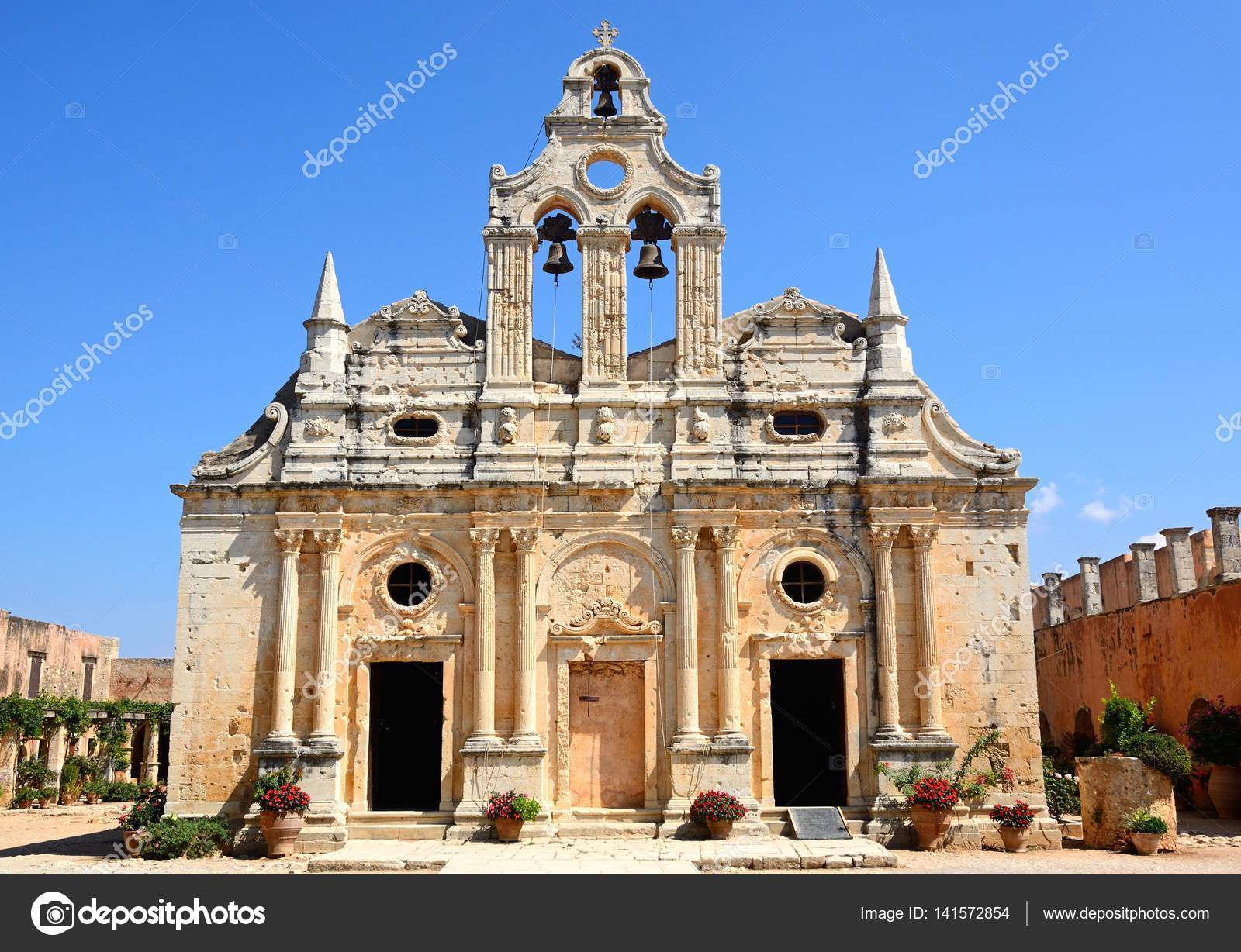 Front view of Arkadi Monastery, Arkadi, Crete. — Stock Photo ...