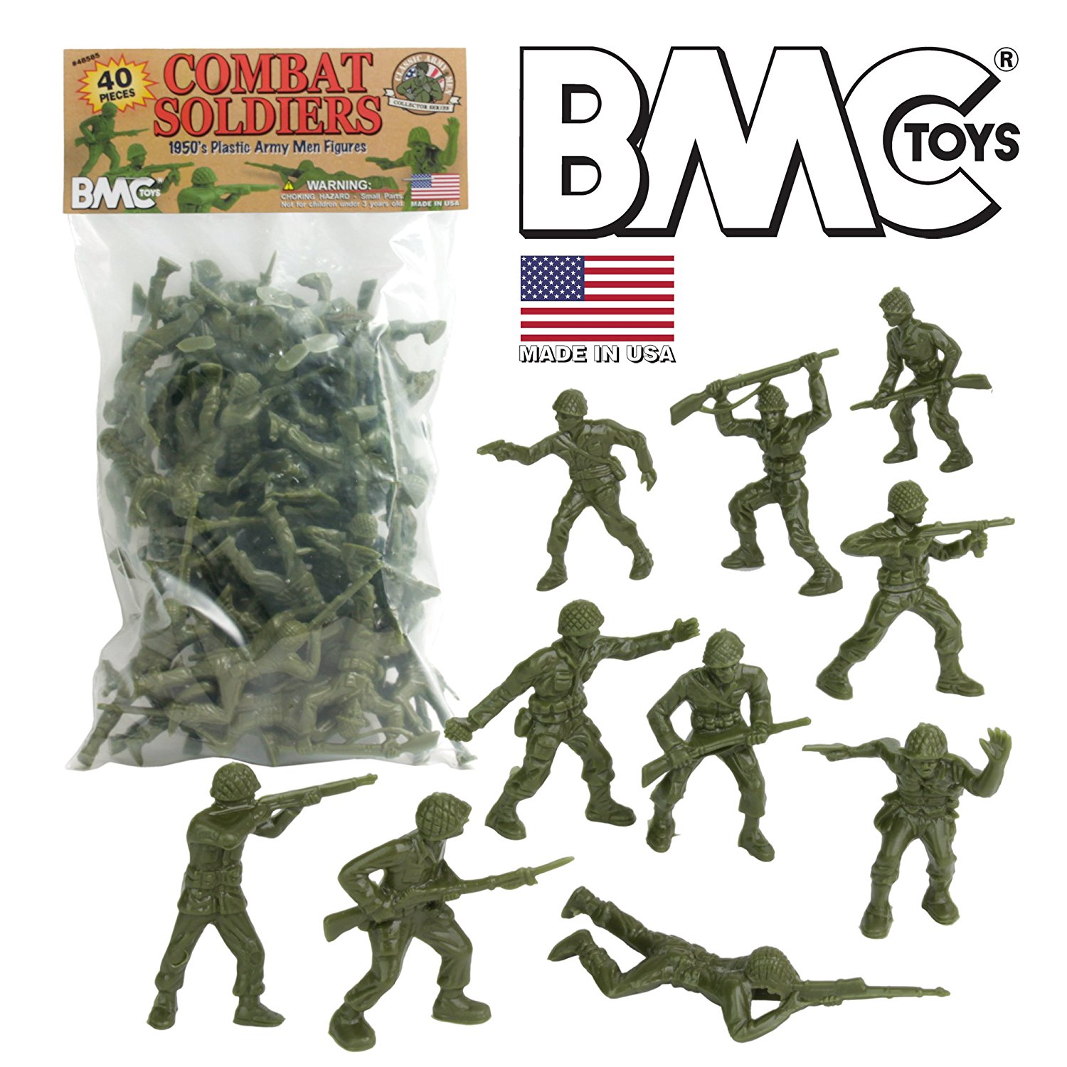 Amazon.com: BMC Classic Green PLASTIC ARMY MEN - 40pc WW2 Soldier ...