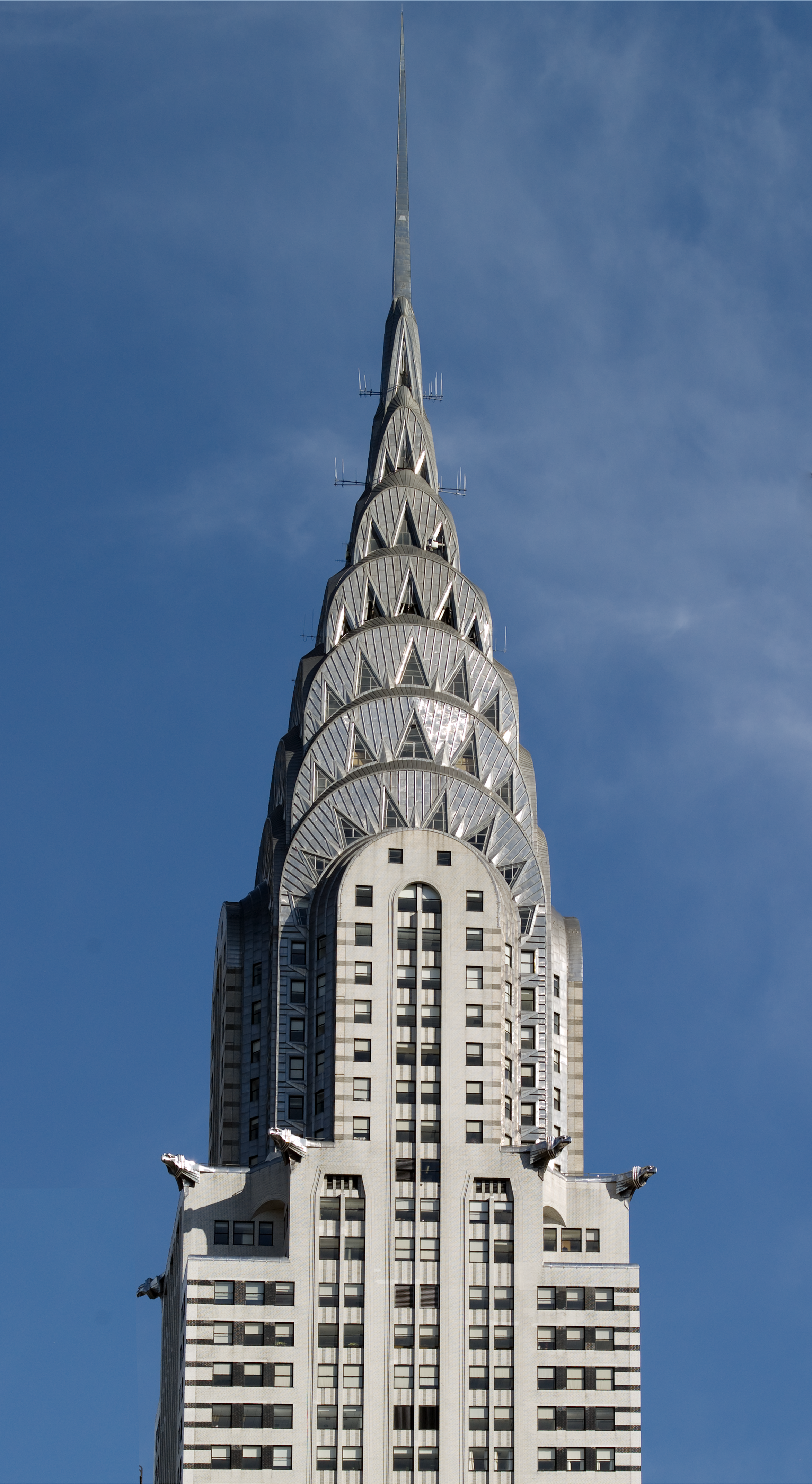 The art deco spire of the Chrysler Building in New York City, built ...