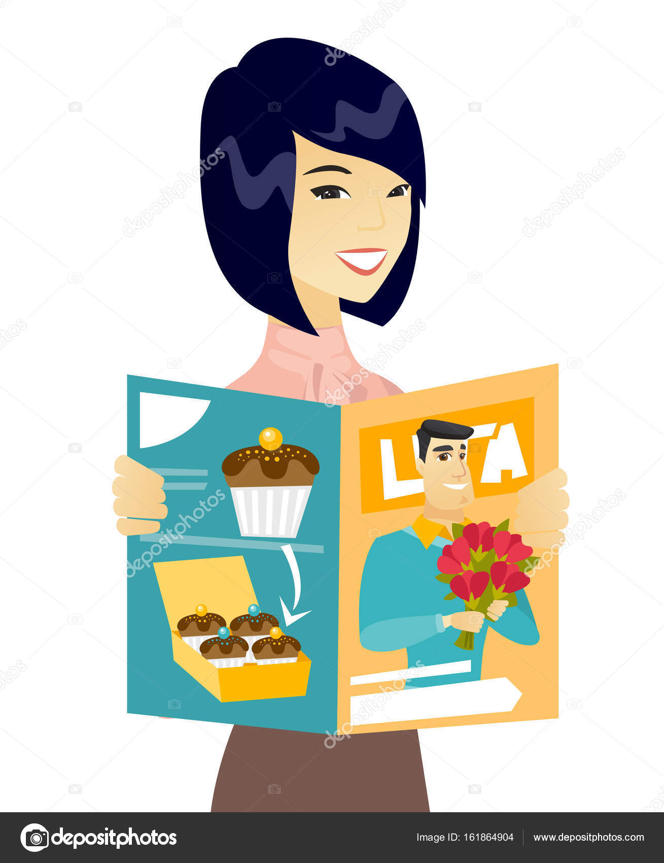 Young asian business woman reading magazine. — Stock Vector ...