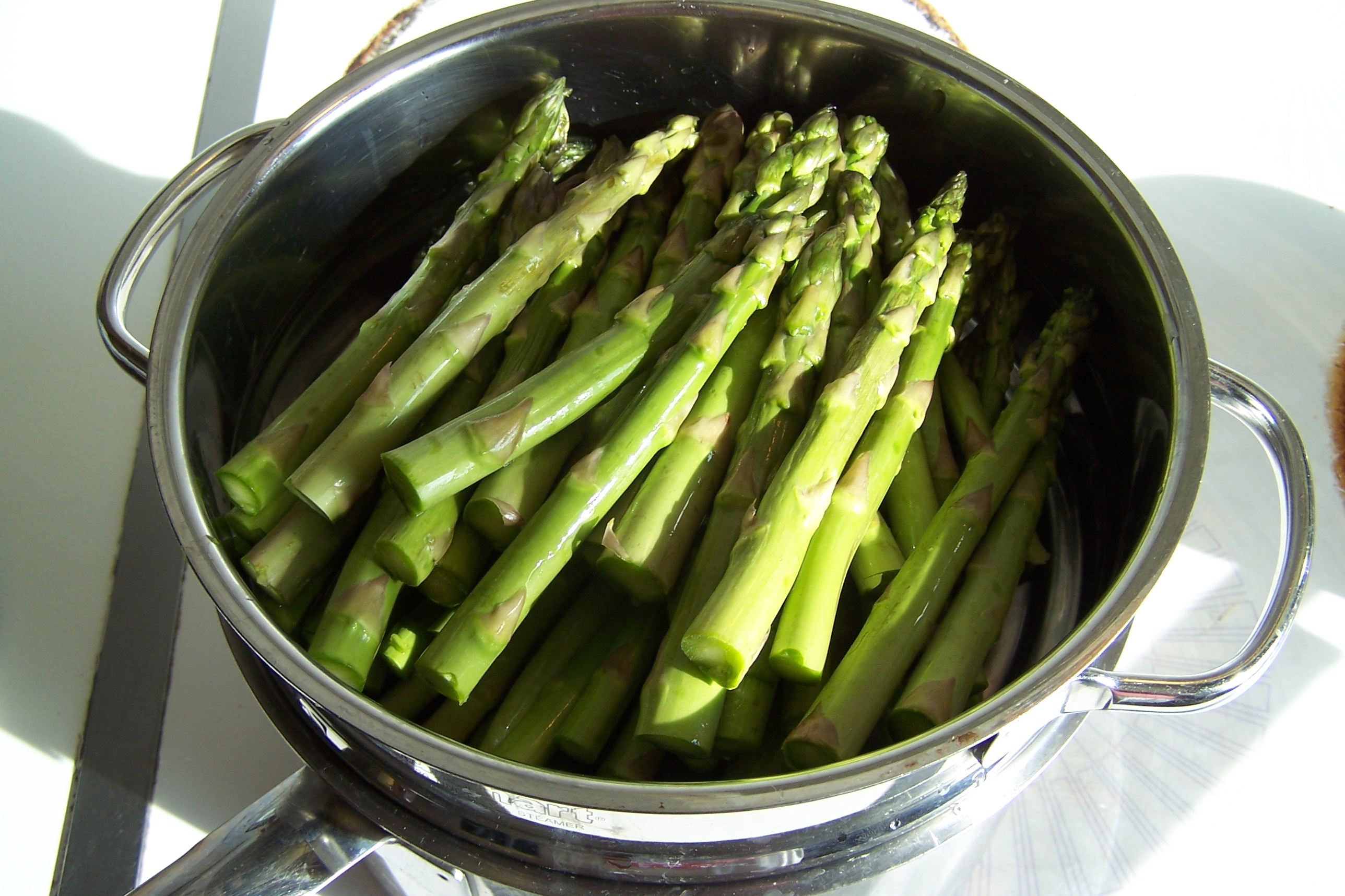 Asparagus in steamer photo