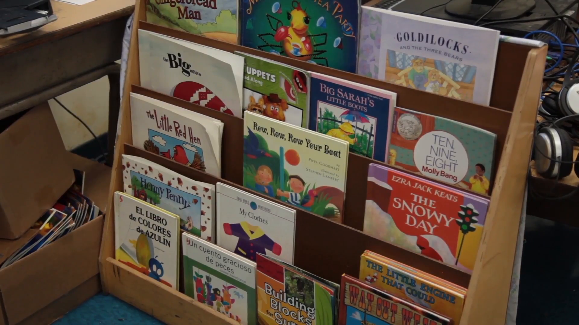 Zoom Shot into Rack of Assorted Children's Books Found Inside a ...