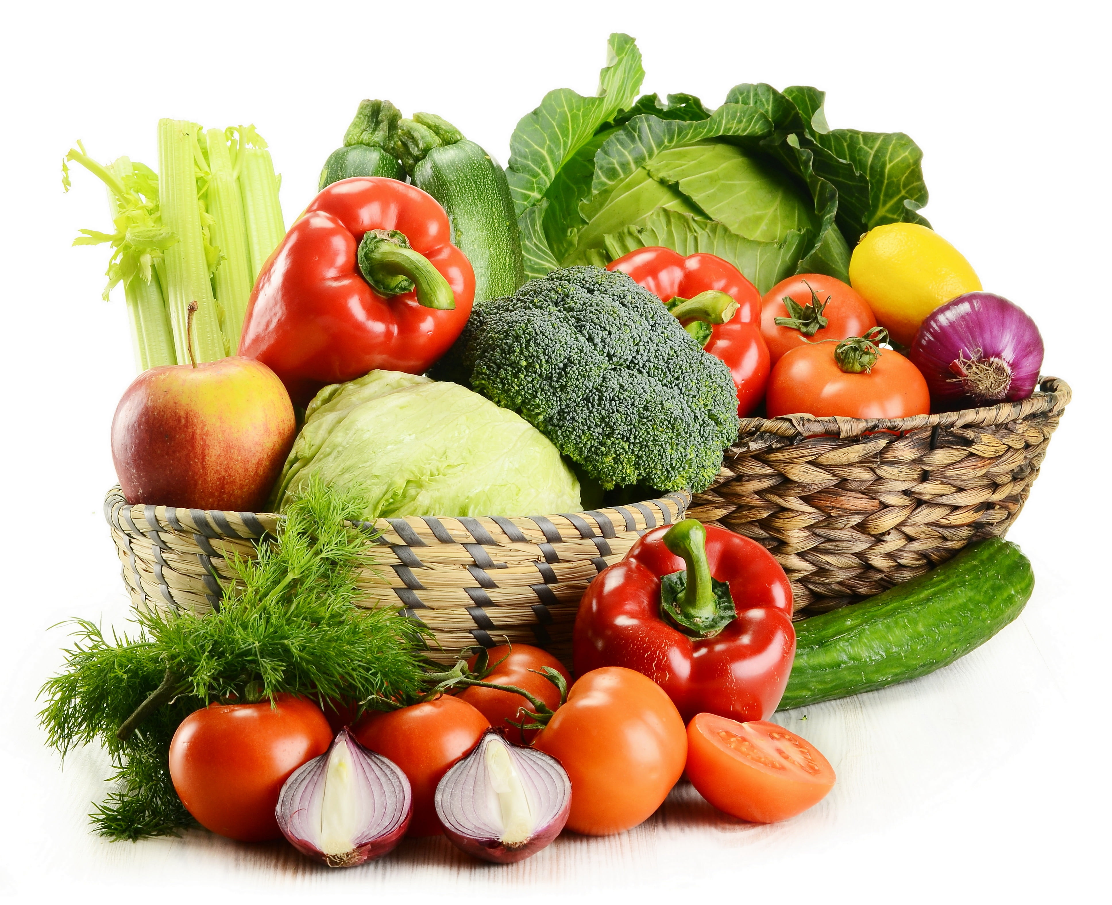 Variety of fresh vegetables in wicker brown basket HD wallpaper ...