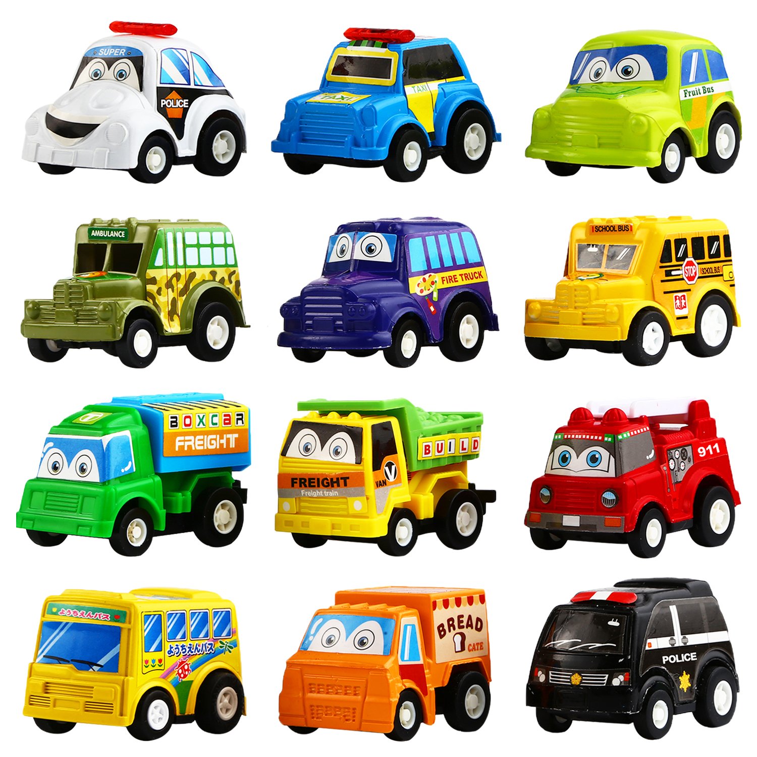 Mini Car 12 Pack Assorted Mini Plastic Vehicle Set Funcorn Toys Pull ...