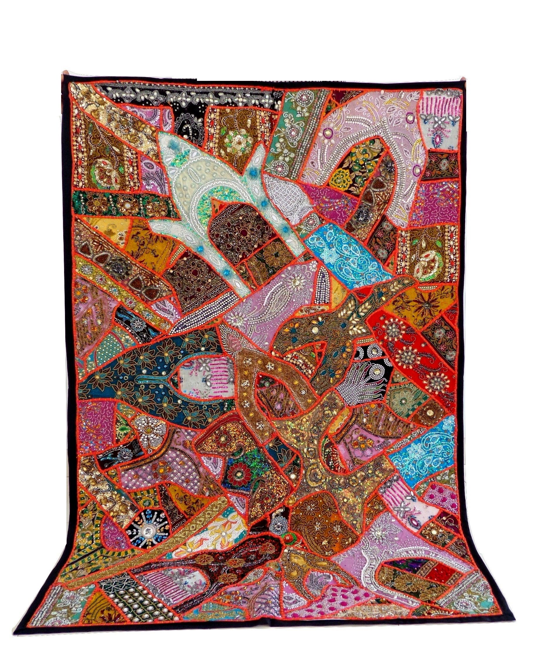 Designer vintage embroidered patchwork tapestry - Boho hippie wall ...