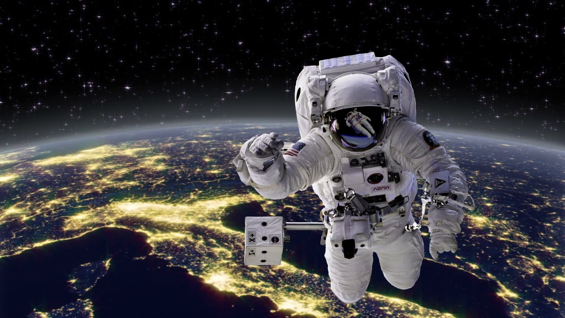 Astronaut in space with Earth, Europe behind Stock Video Footage ...