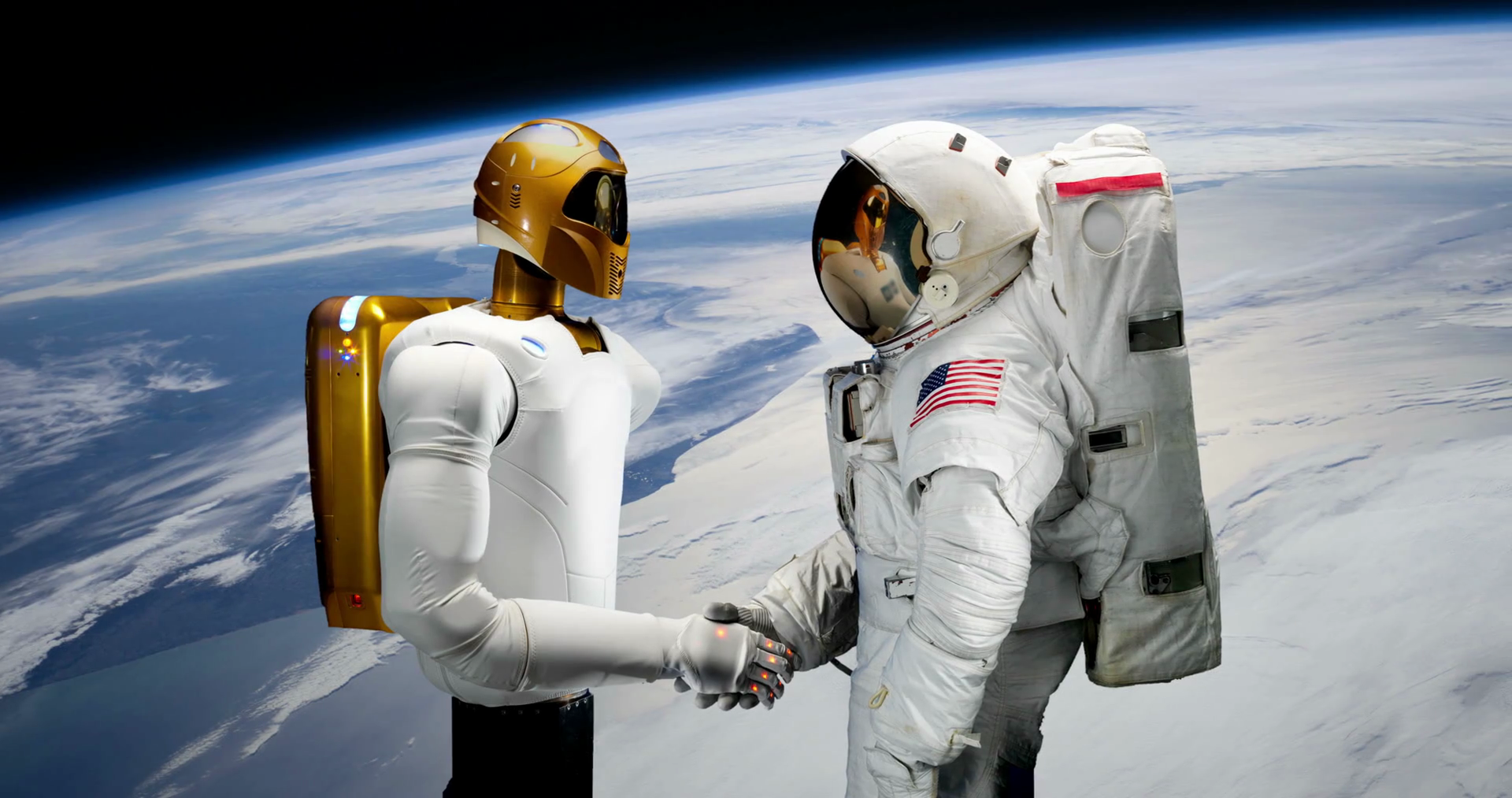 Astronaut Shaking Hands with Robotic Astronaut The Future Earth 4K ...