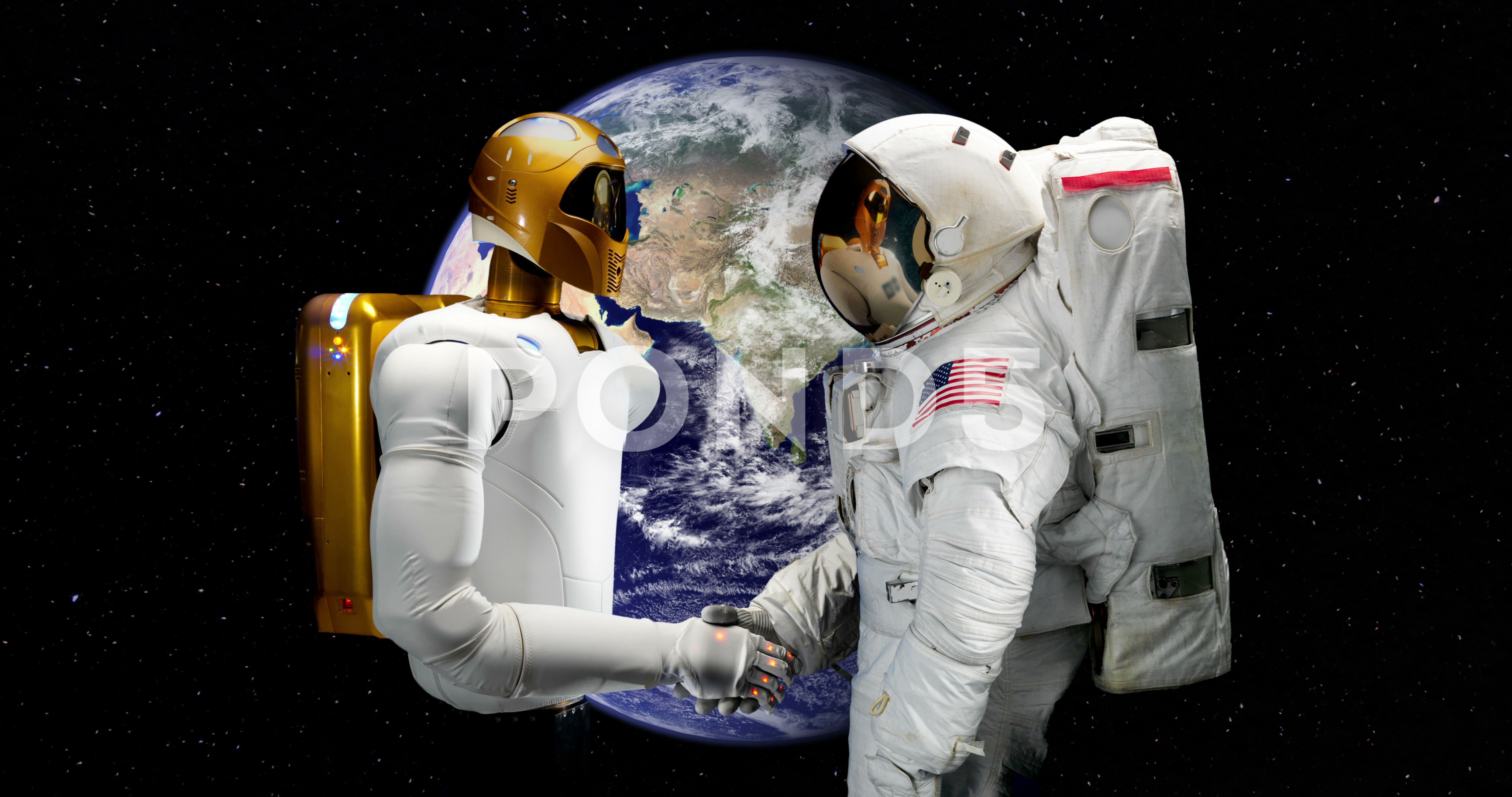 Astronaut Shaking Hands with Robotic Astronaut The Future is Here 4K ...