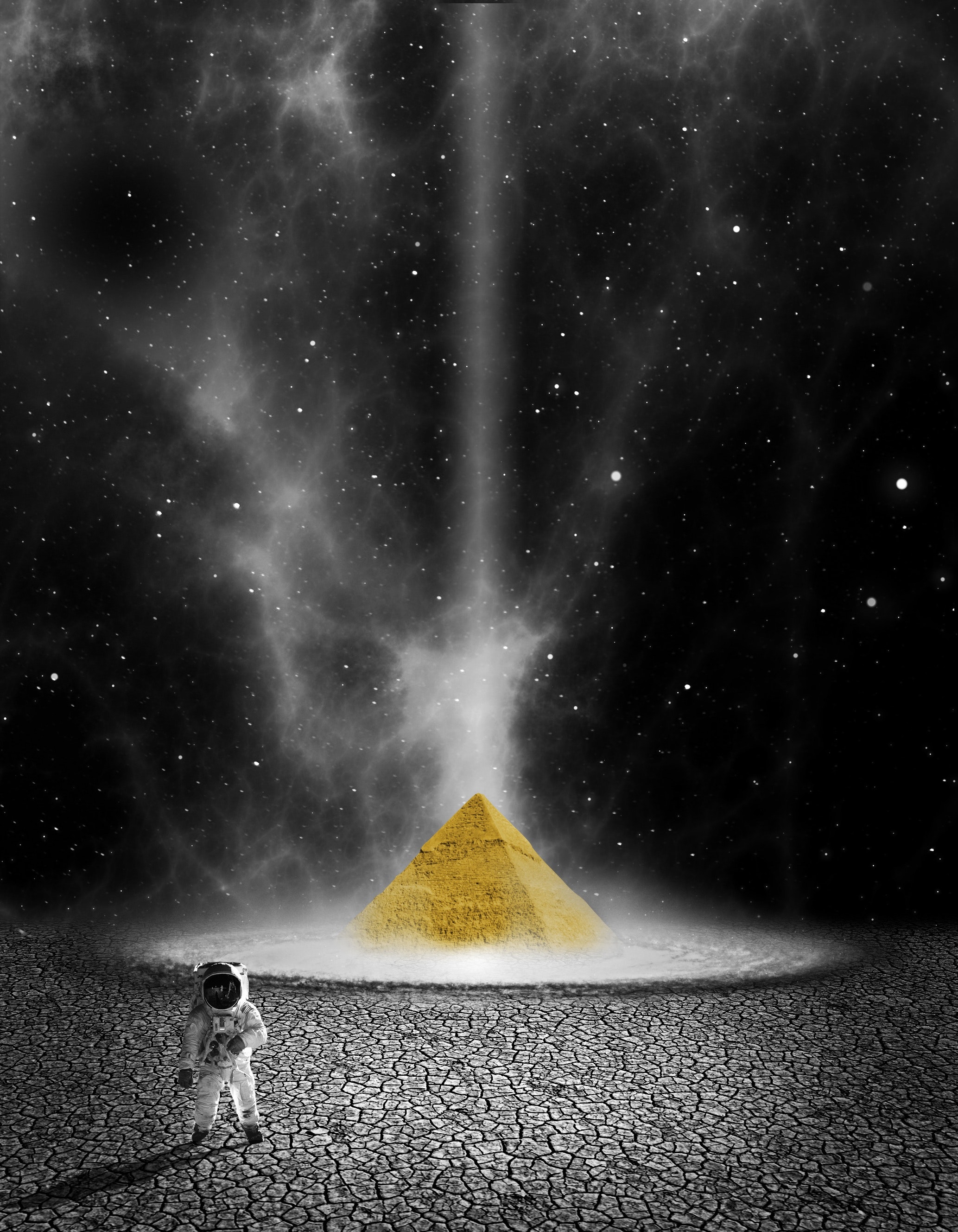 Astronaut Standing Behind Egypt Pyramid Selective Color Photography ...
