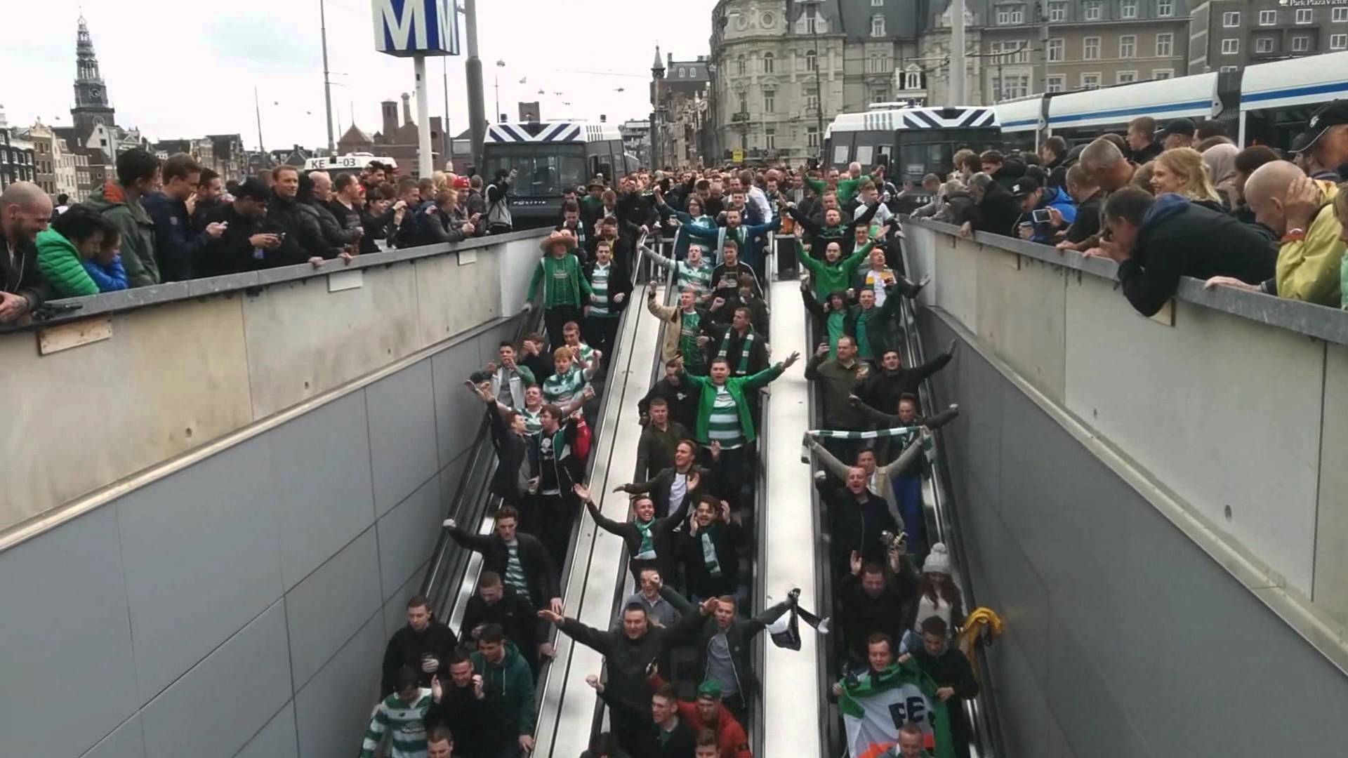 Celtic fans at Amsterdam Central Station - YouTube