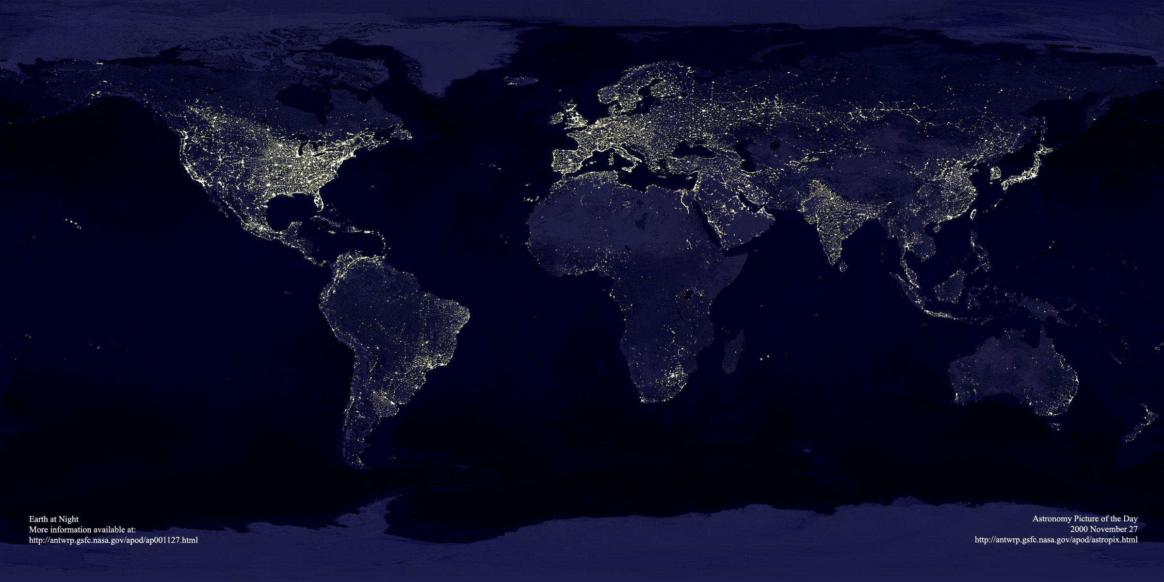 APOD: 2000 November 27 - Earth at Night