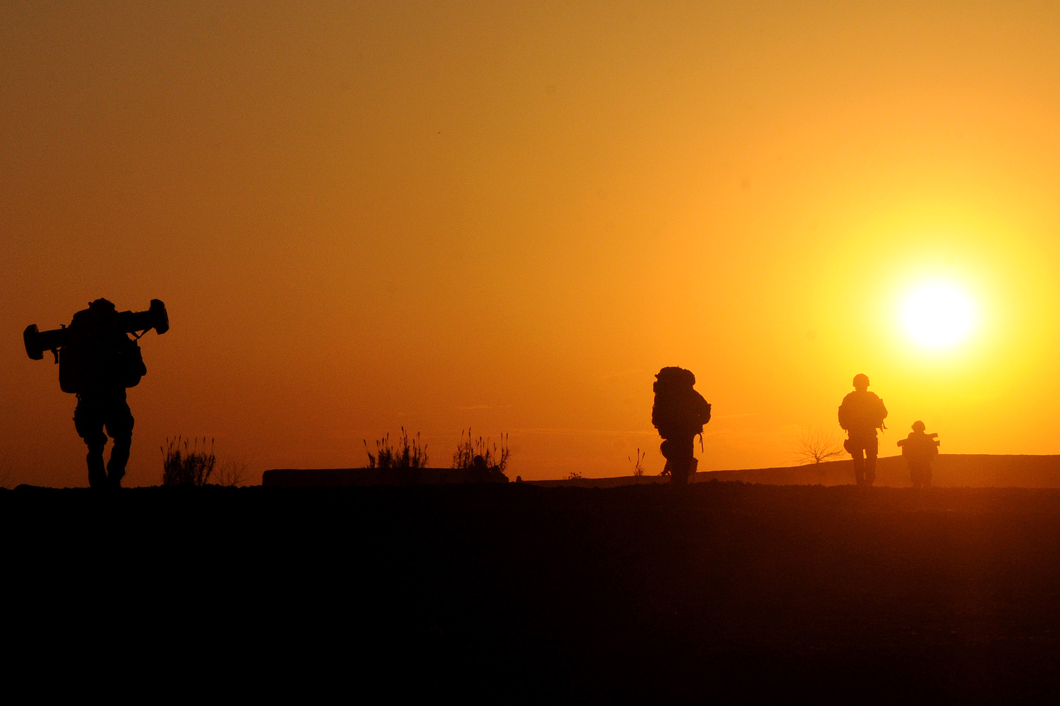 Free, Public Domain Image: Armed Soldiers Walking at Sunset Stock ...