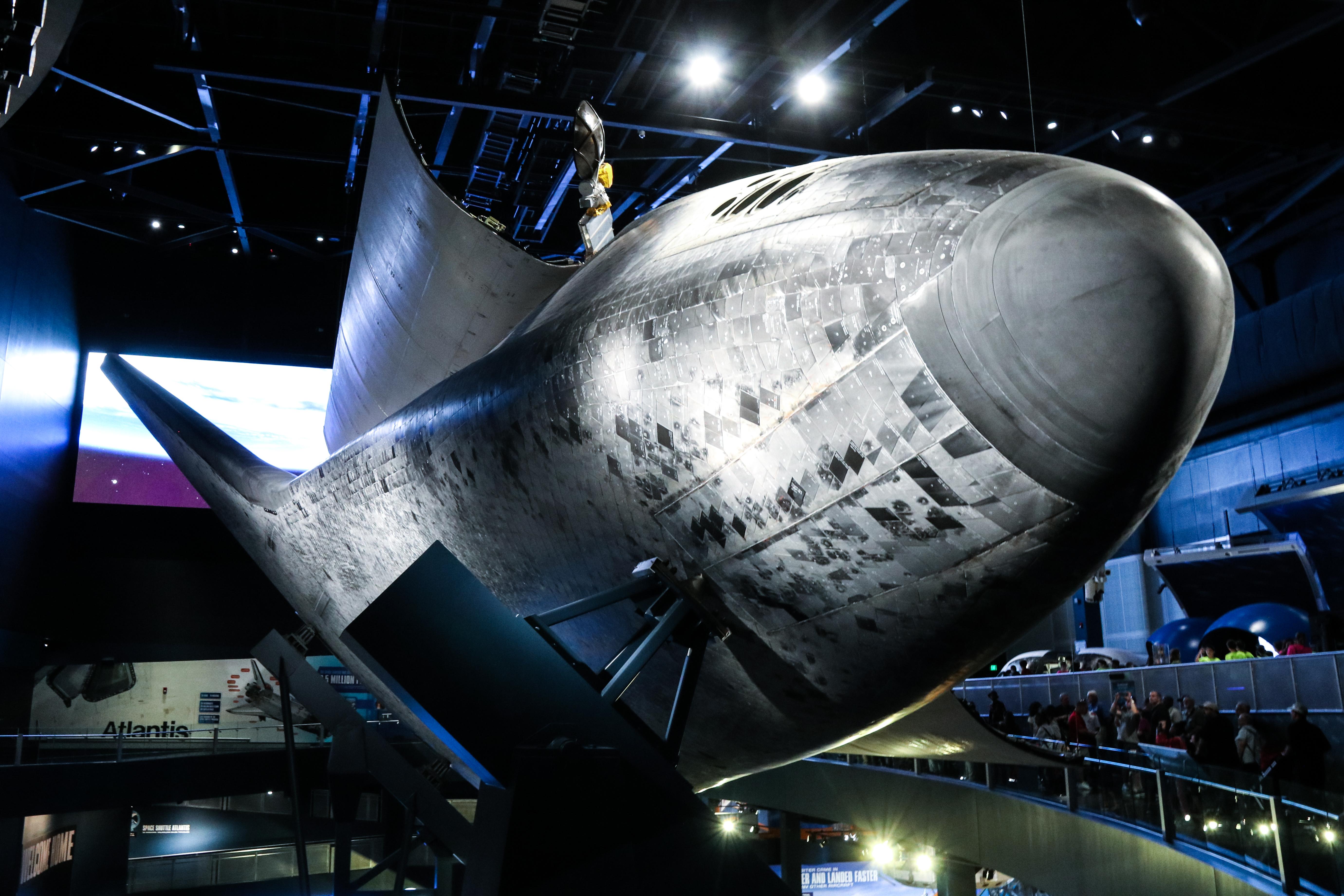 Space Shuttle Atlantis displayed at Kennedy Space Center at an angle ...