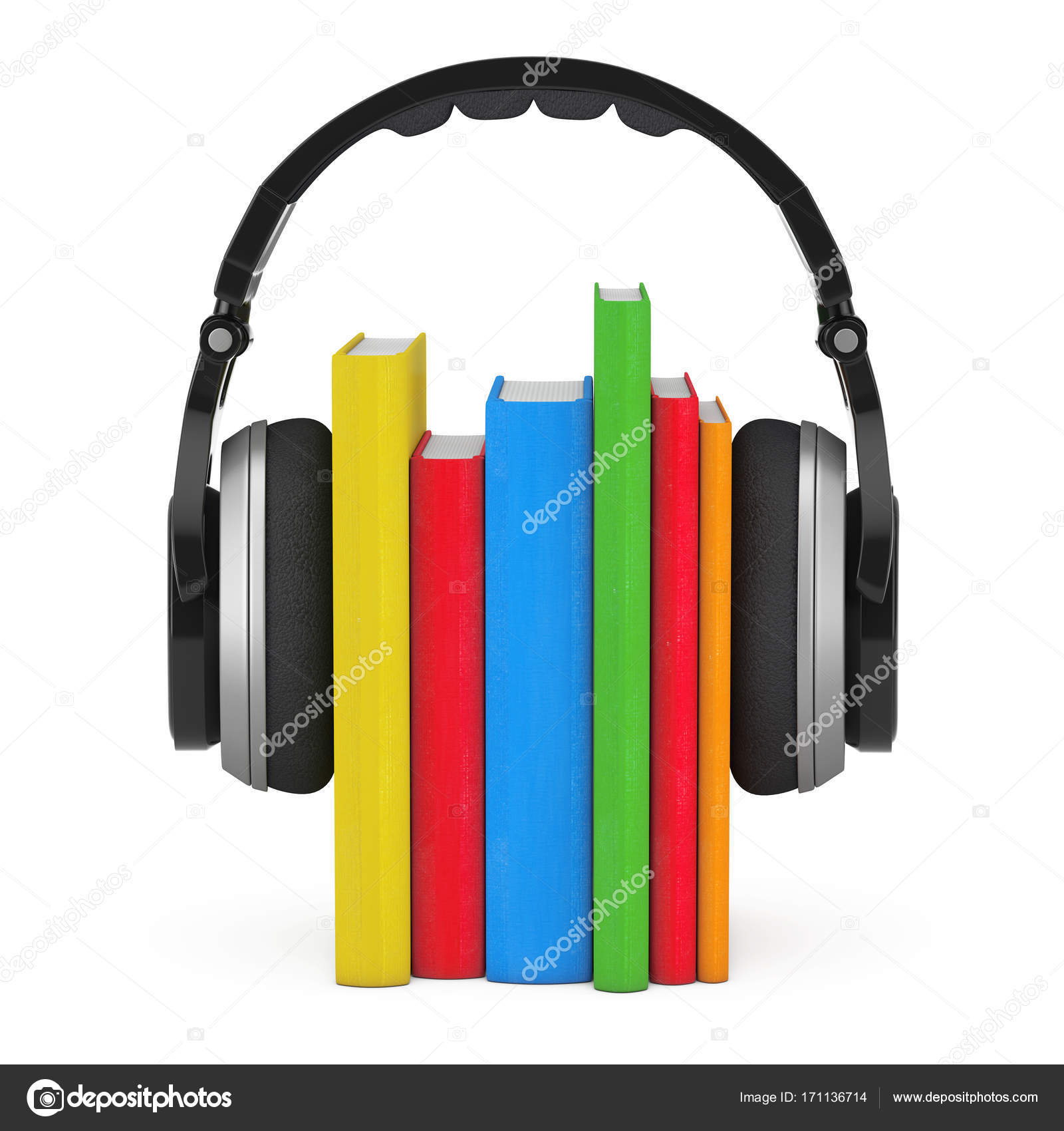 Audio Book Concept. Black Wireless Headphones with Books. 3d Ren ...