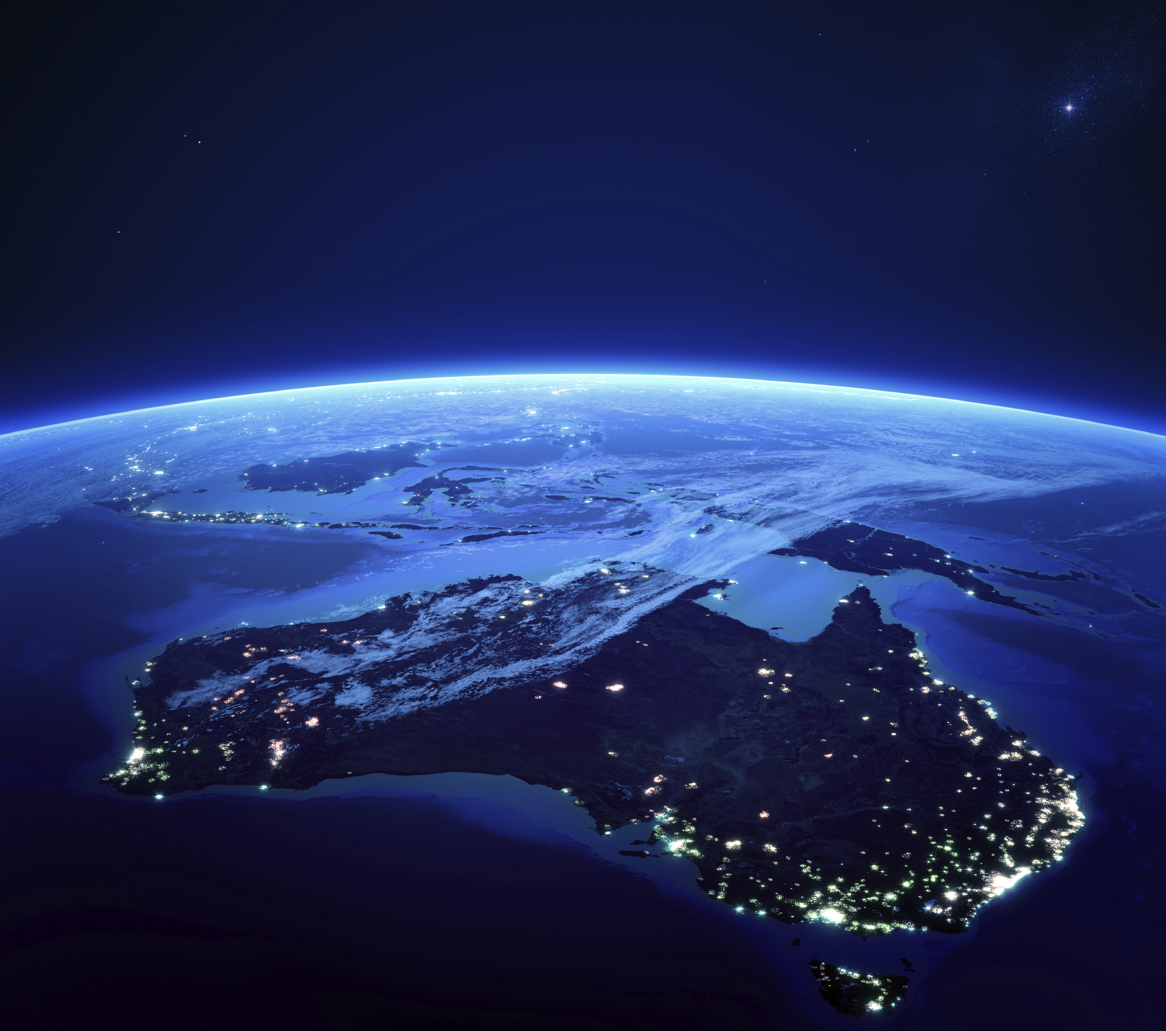 Australia with city lights from space at night : australia