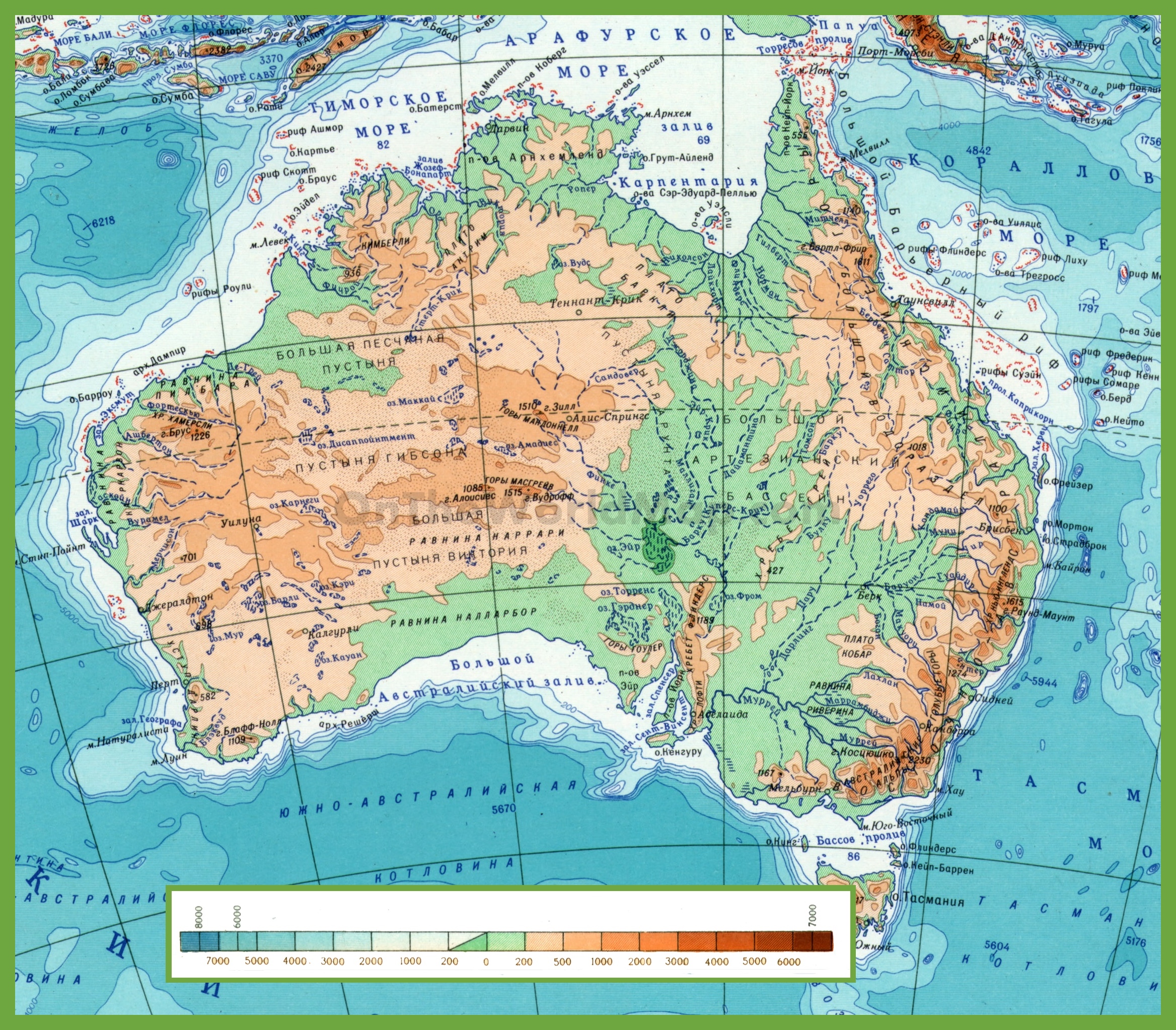 Physical map of Australia ﻿