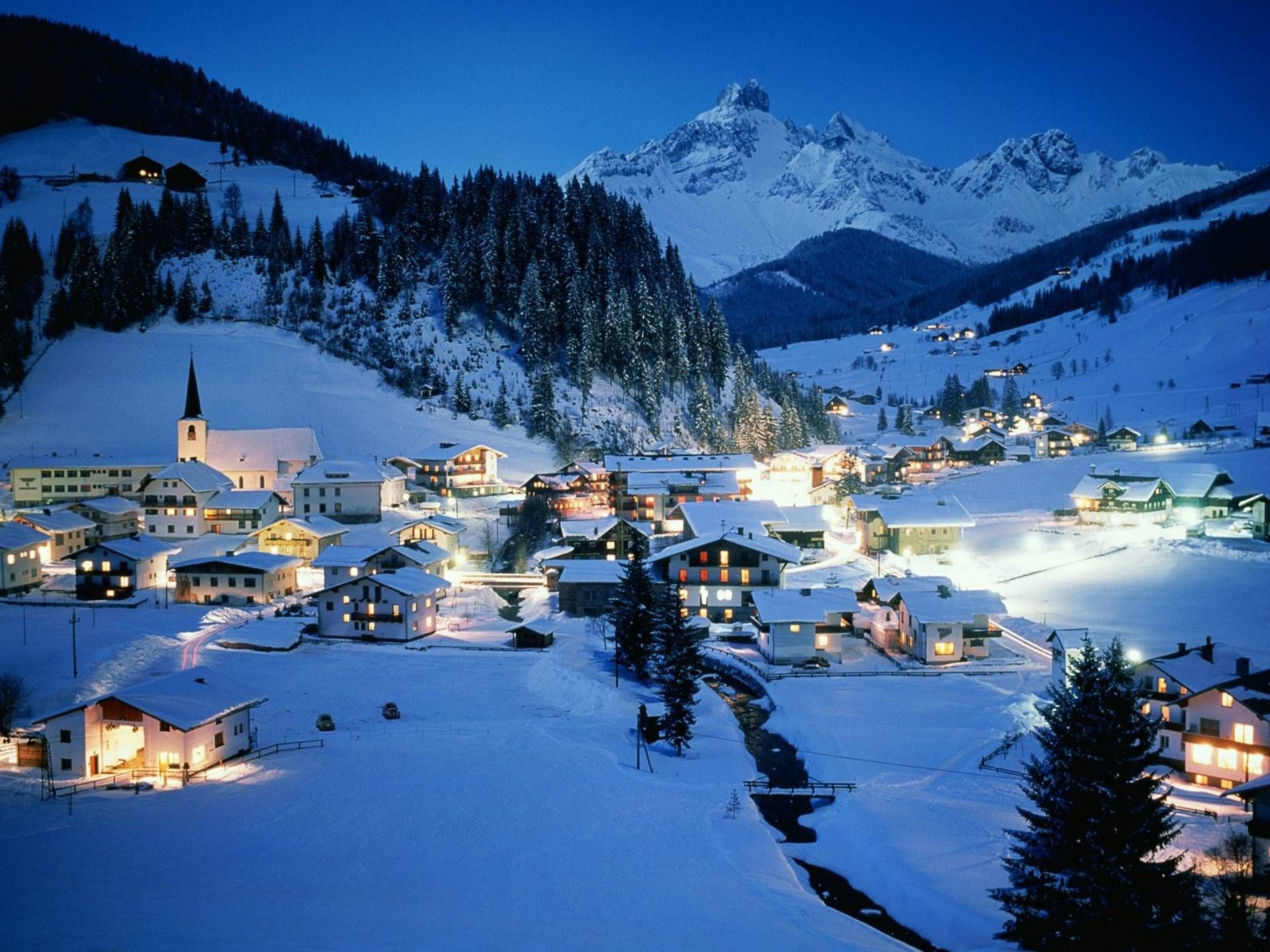 Winter night in Austria. I think this is Ischgl Ski Resort ...