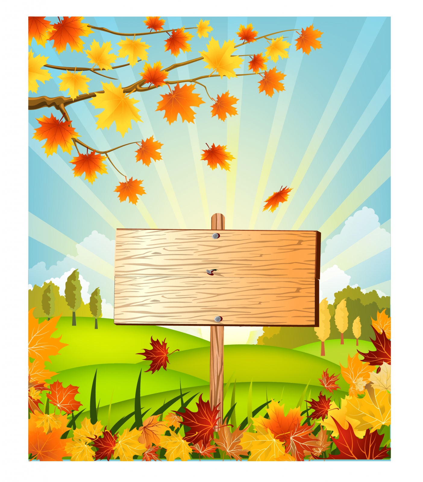 Autumn wooden sign Free Vector / 4Vector